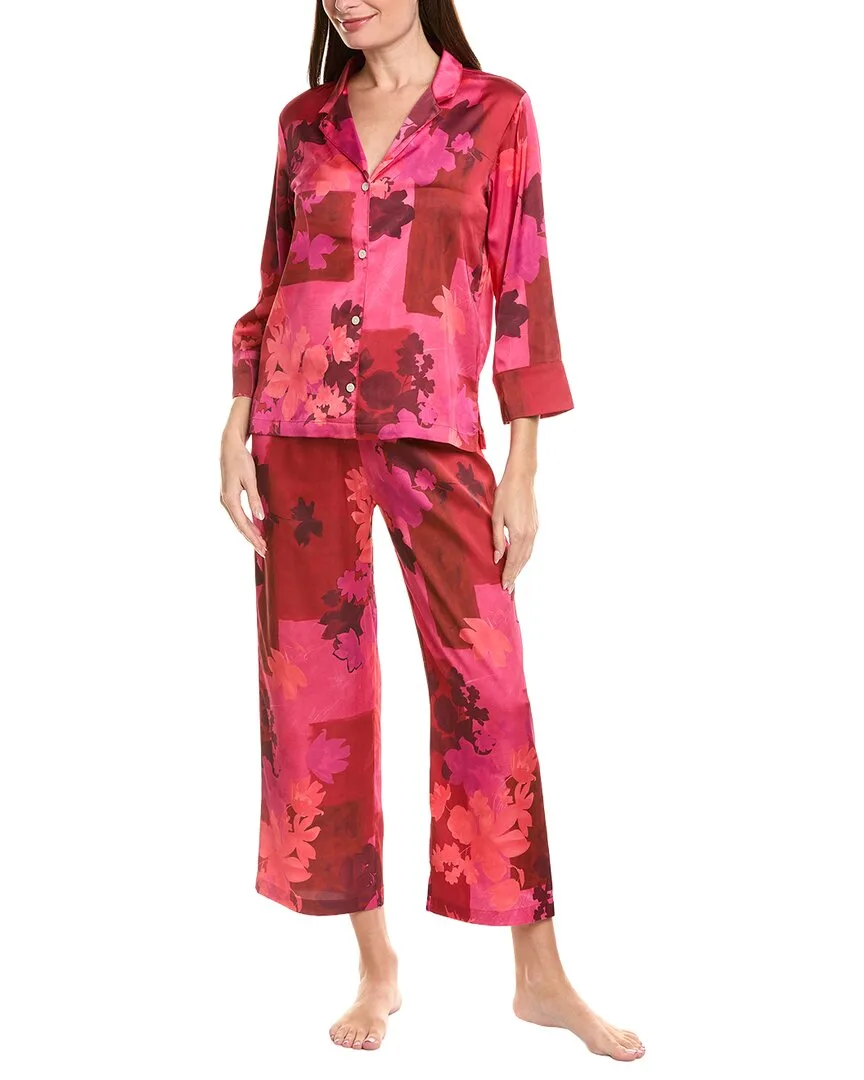2Pc Coromandel Printed Stretch Satin Notch Pajama Set