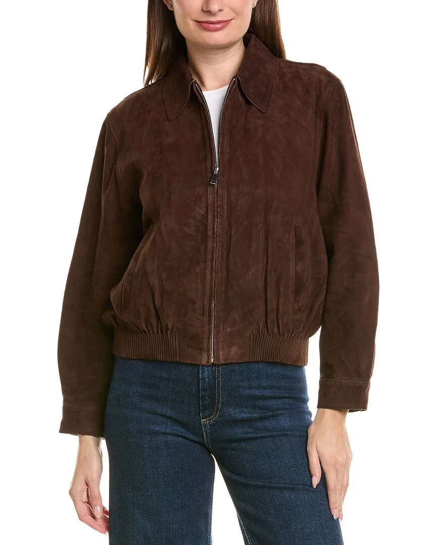 Zip Up Collared Suede Jacket