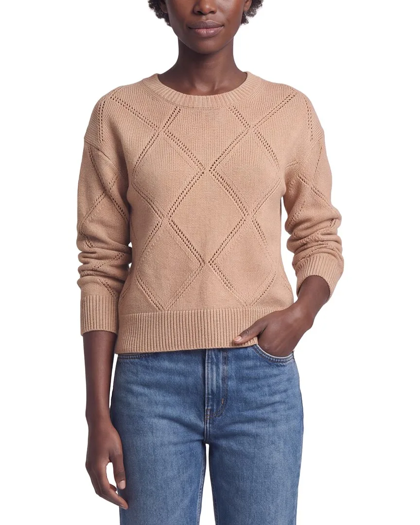 Argyle Pointelle Knit Wool Sweater