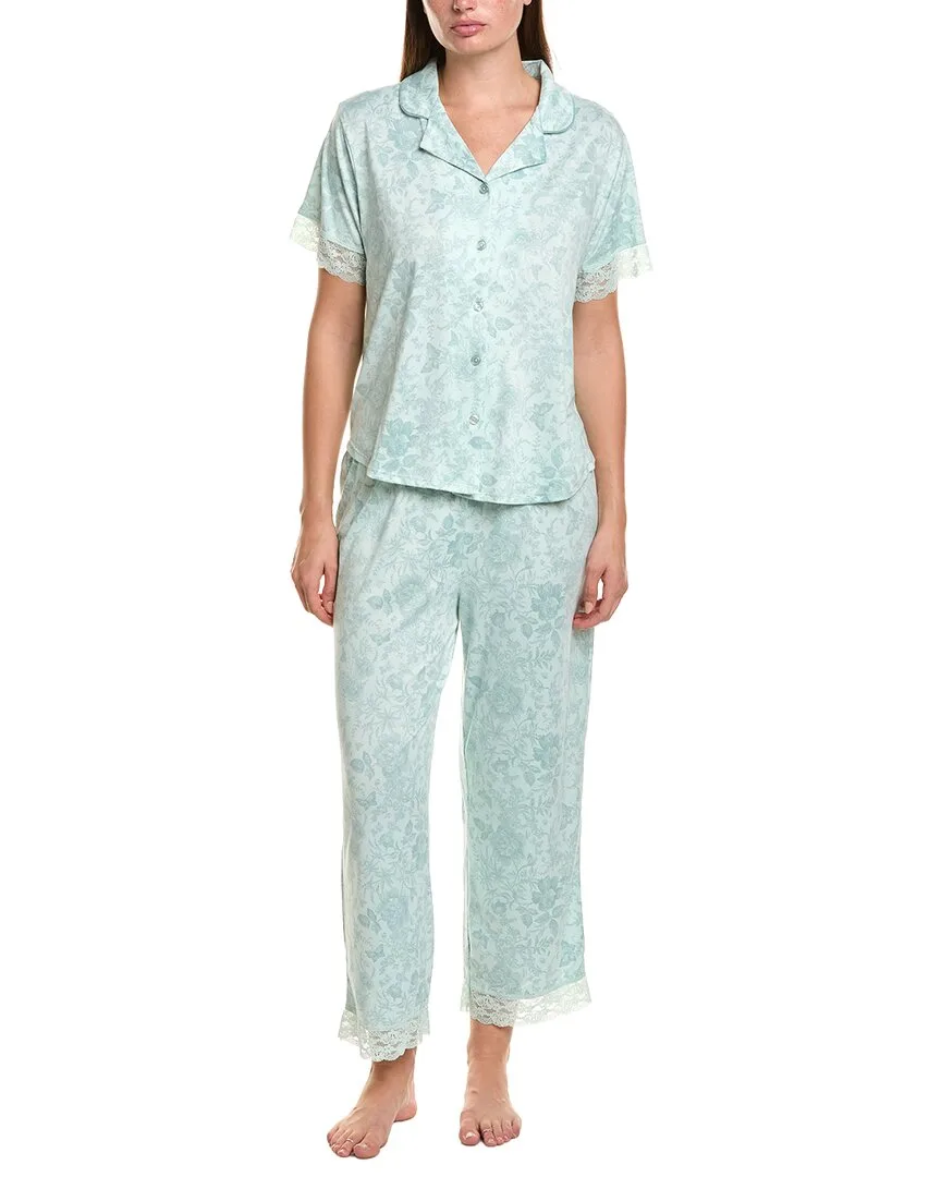 2Pc Printed Knit Notch Collar Pajama Set
