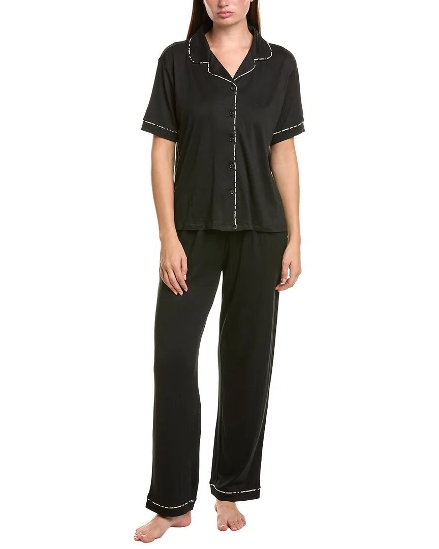 2Pc Solid Knit Notch Short Slee by Flora by Flora Nikrooz
