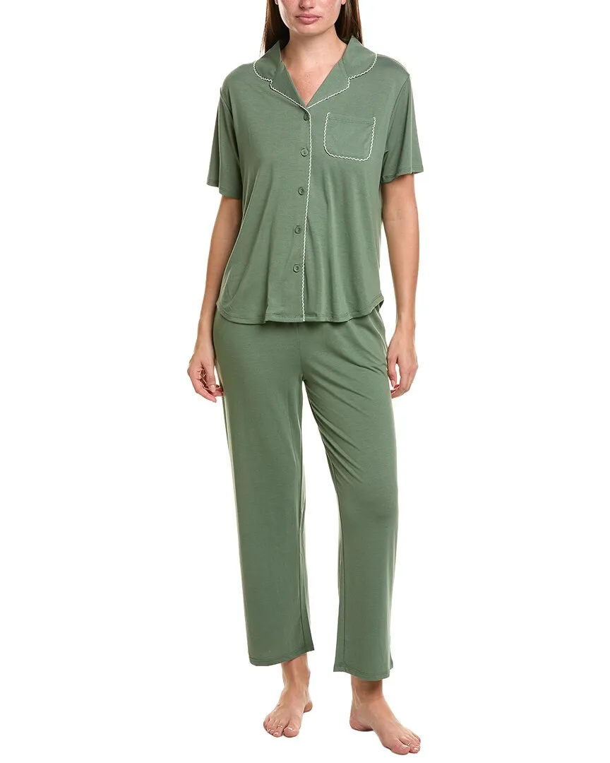 2Pc Solid Knit Notch Collar Pajama Set