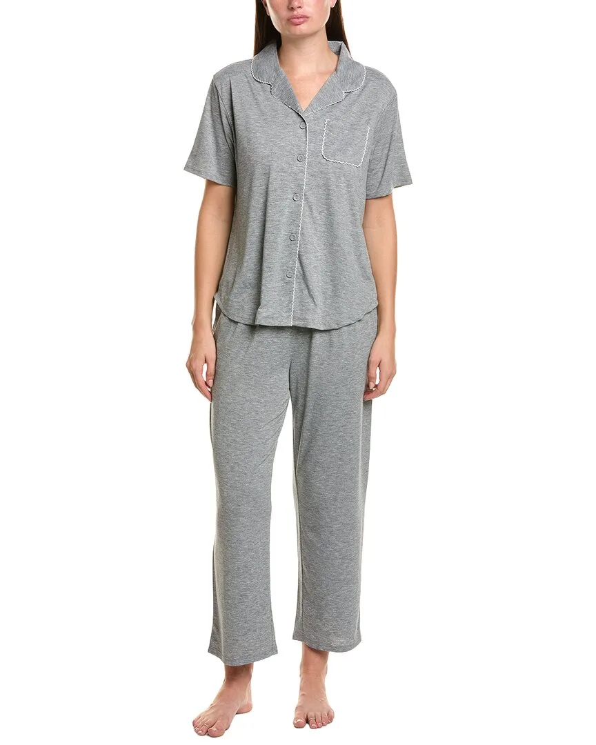 2Pc Solid Knit Notch Collar Pajama Set