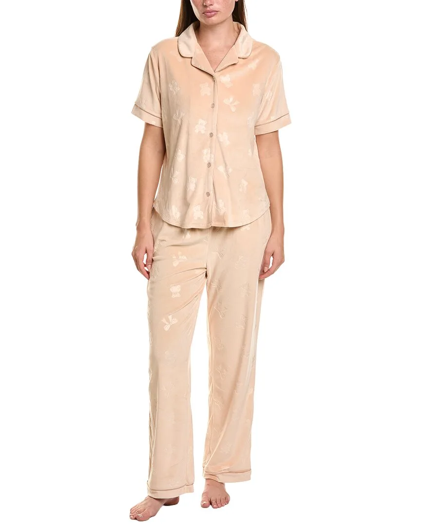 2Pc Solid Bear Embossed Velour Pajama Set by Flora by Flora Nikrooz