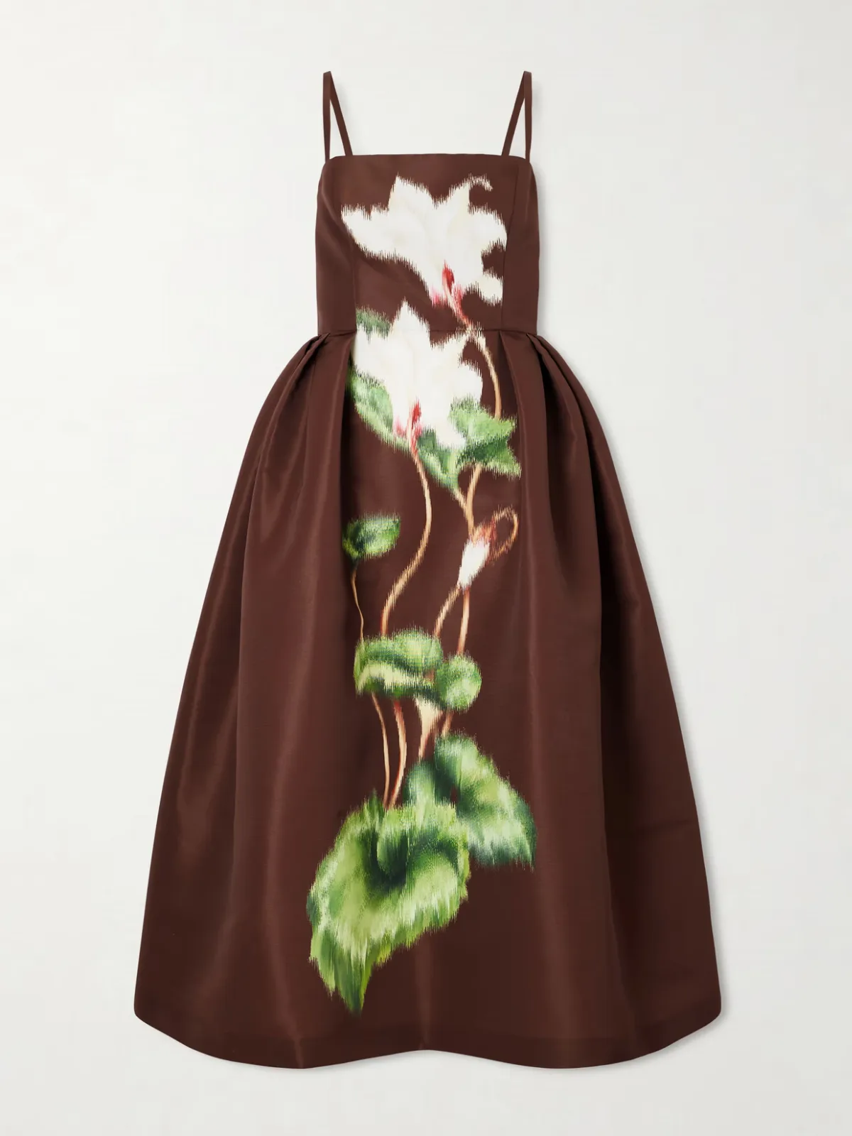 - Pleated Floral-print Faille Midi Dress -