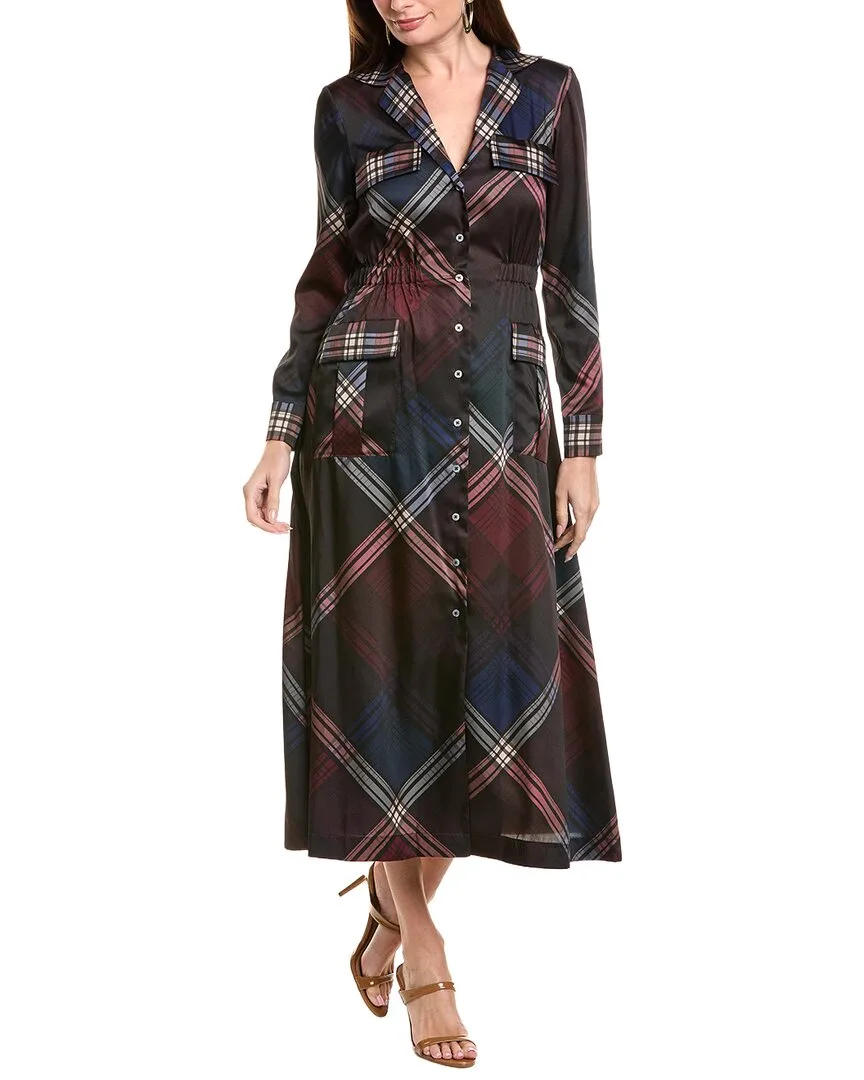 Plaid Satin Maxi Shirtdress by Lela Rose