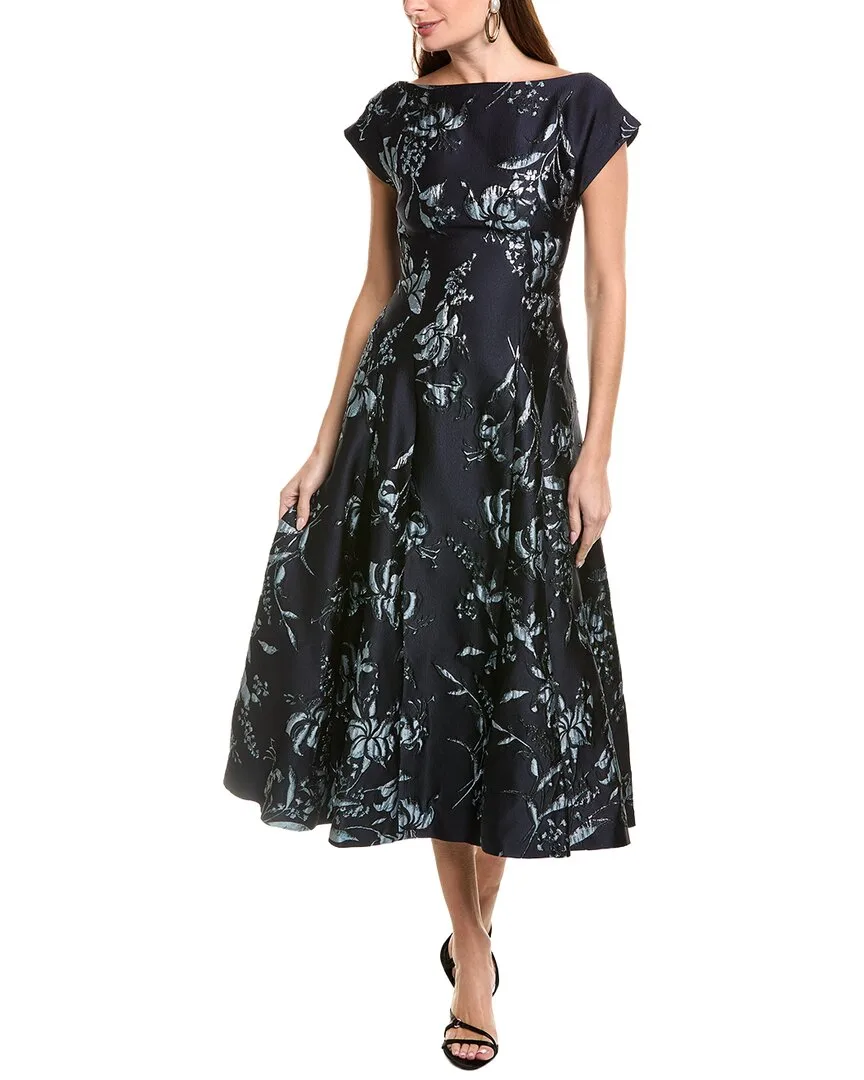 Metallic Floral Jacquard Seam Detail Silk-Blend Sheath Dress