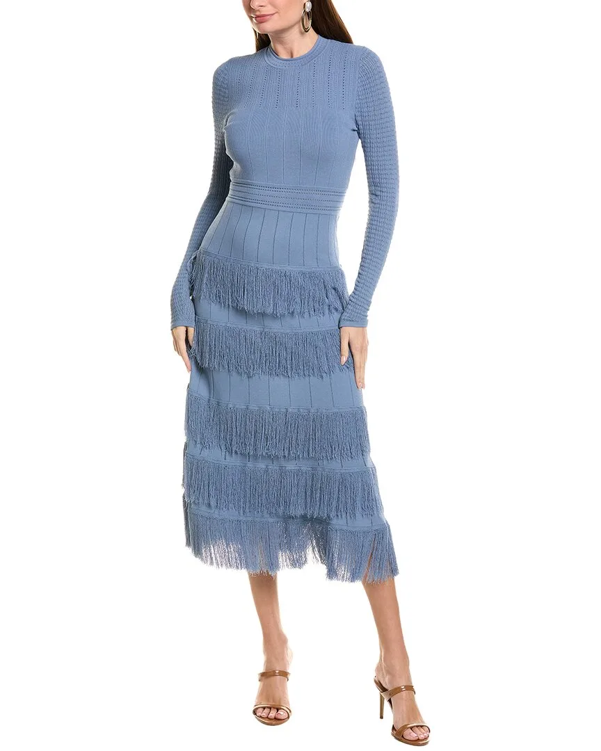Fringe Detail Knit Piper Midi Dress