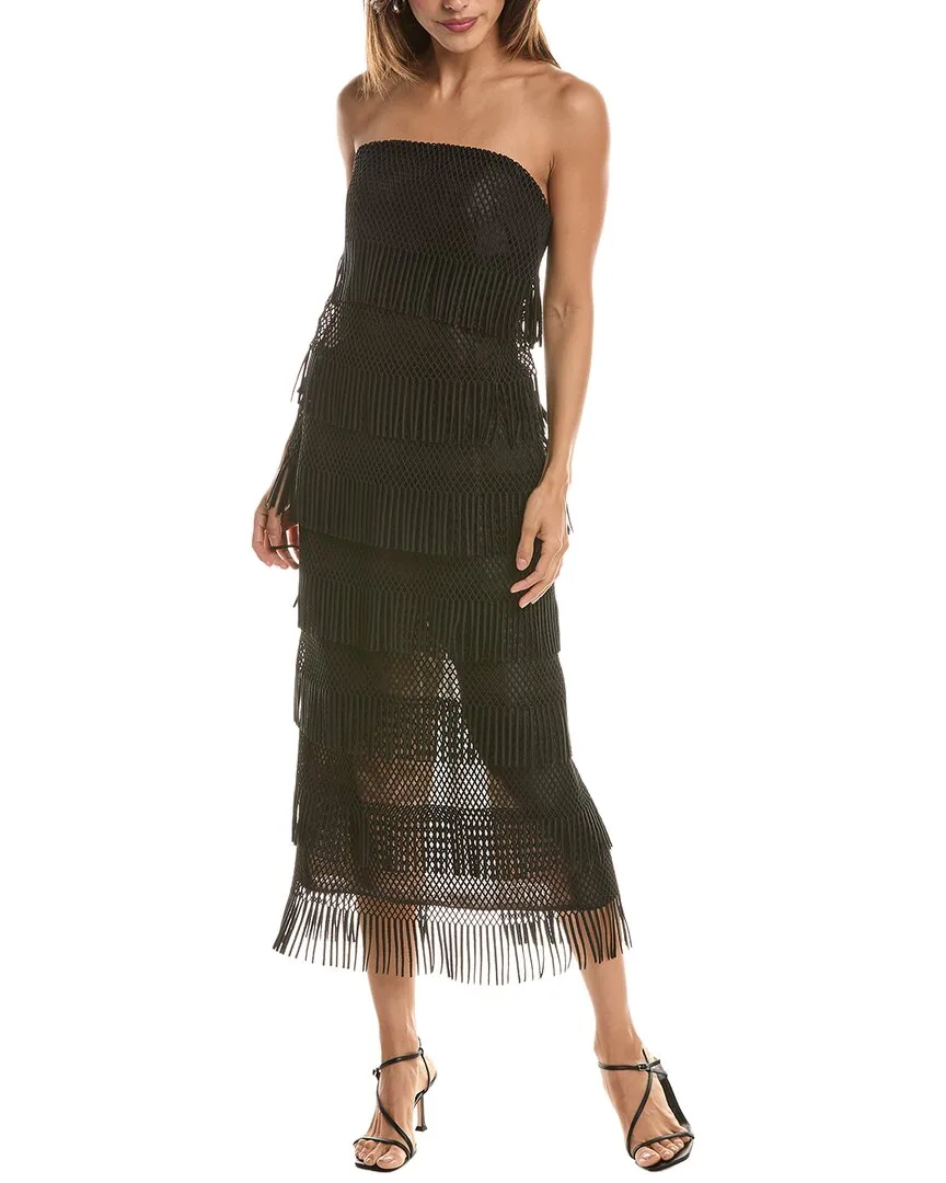 Macrame Lace Silk-Trim Column Dress