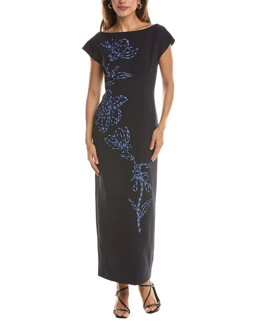 Ikat Floral Embroidered Fluid Crepe Sheath Dress by Lela Rose