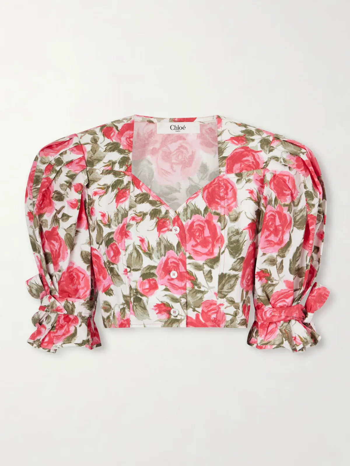 - Cropped Floral-print Cotton-poplin Top -