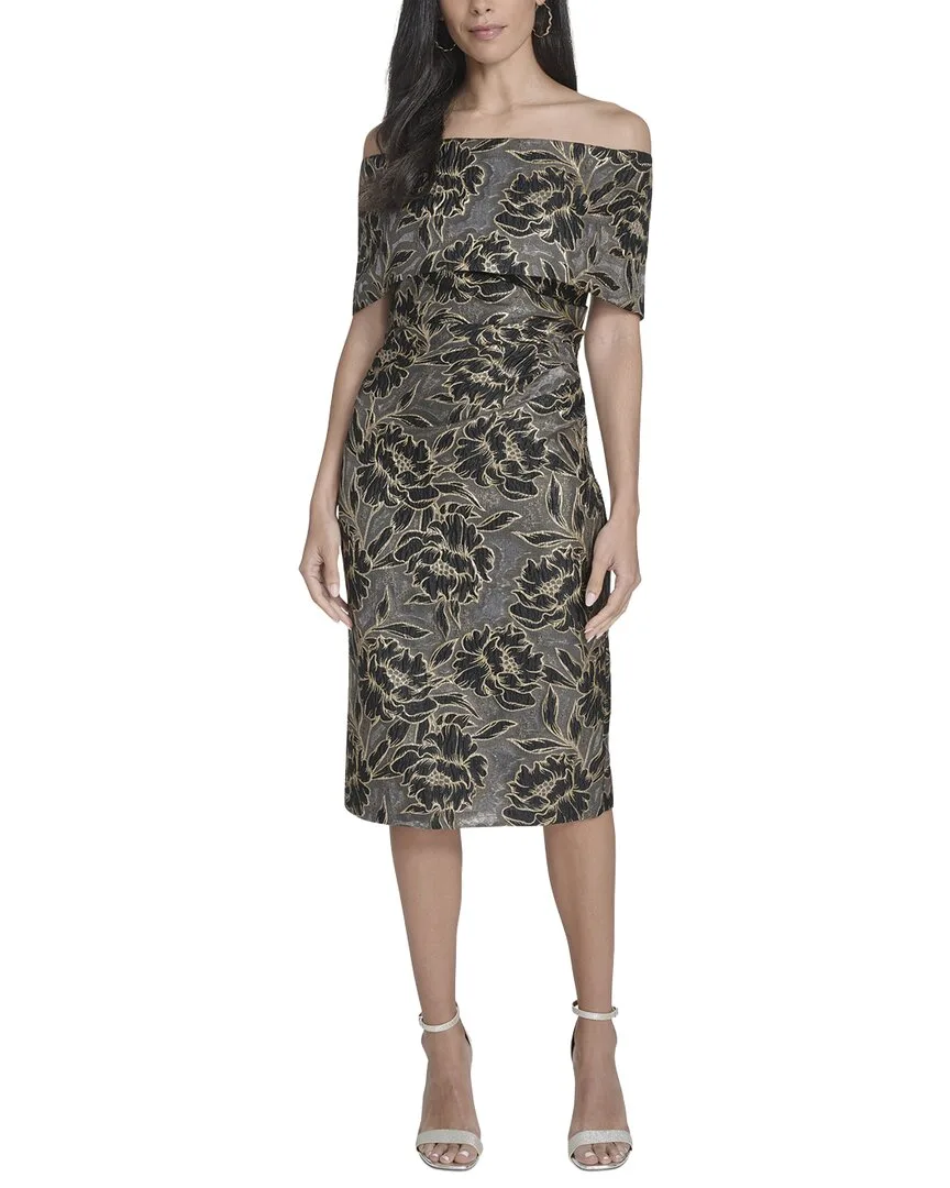 Printed Off the Shoulder Midi Dress by Vince Camuto