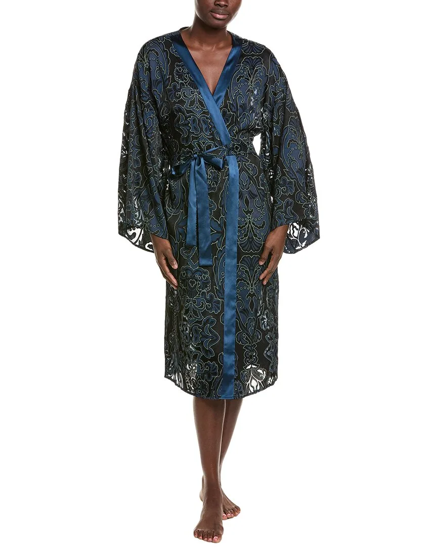Satin Trim Sheer Damask Kimono by Hanro