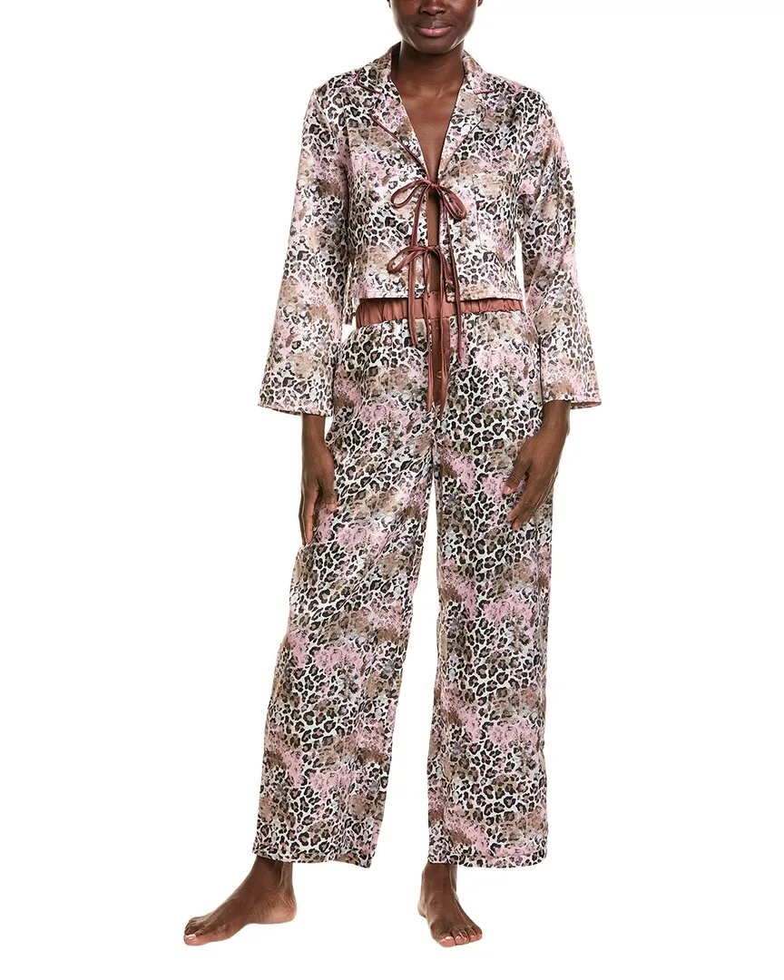 2Pc Leopard Mauve Front Tie Top & Pant Set by Haute Dreamz