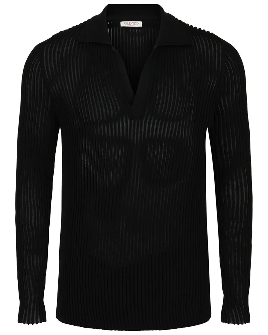 Ribbed Knit Polo Sweater