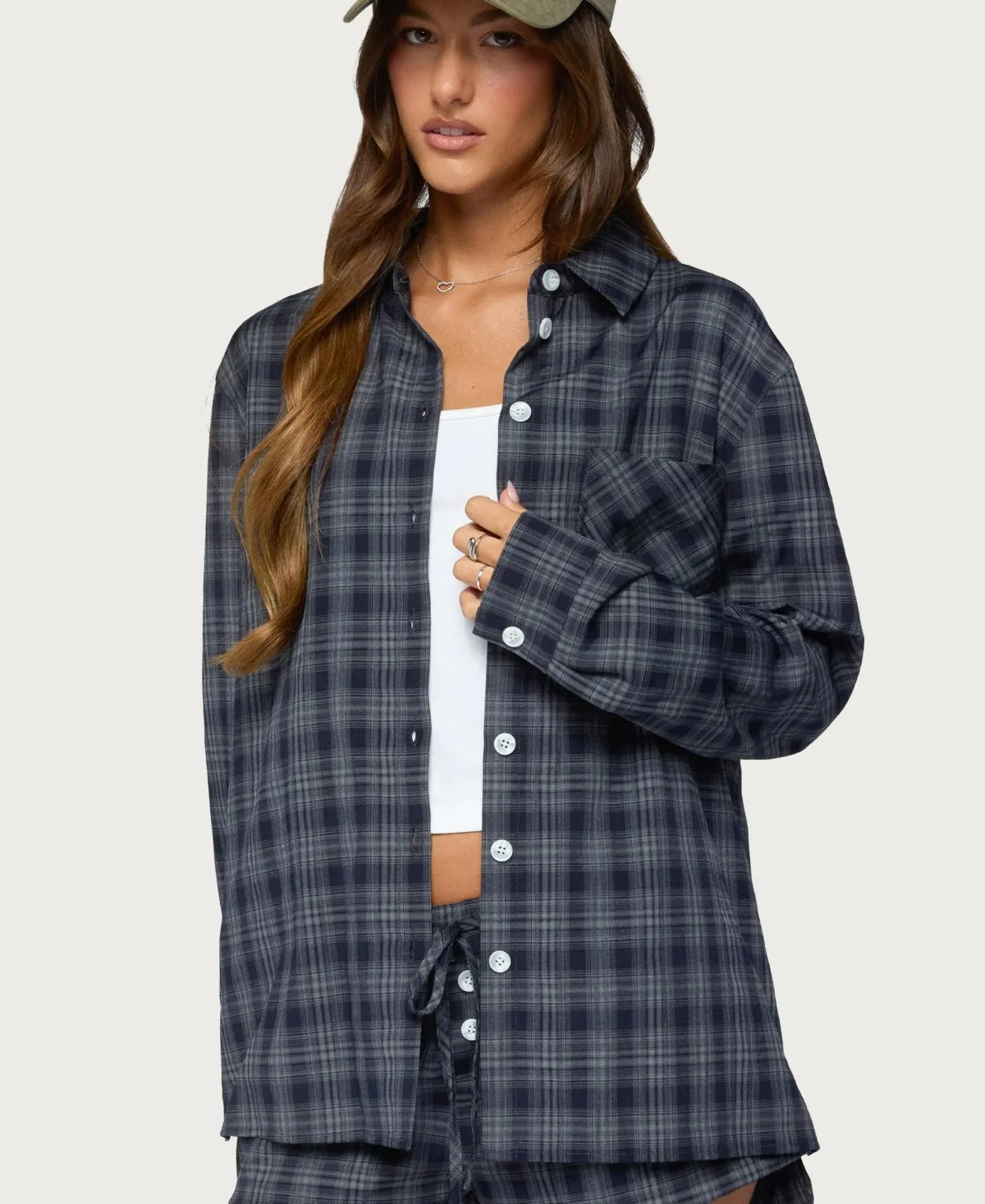 Alessa Plaid Long Sleeve Button Up Top by Edikted