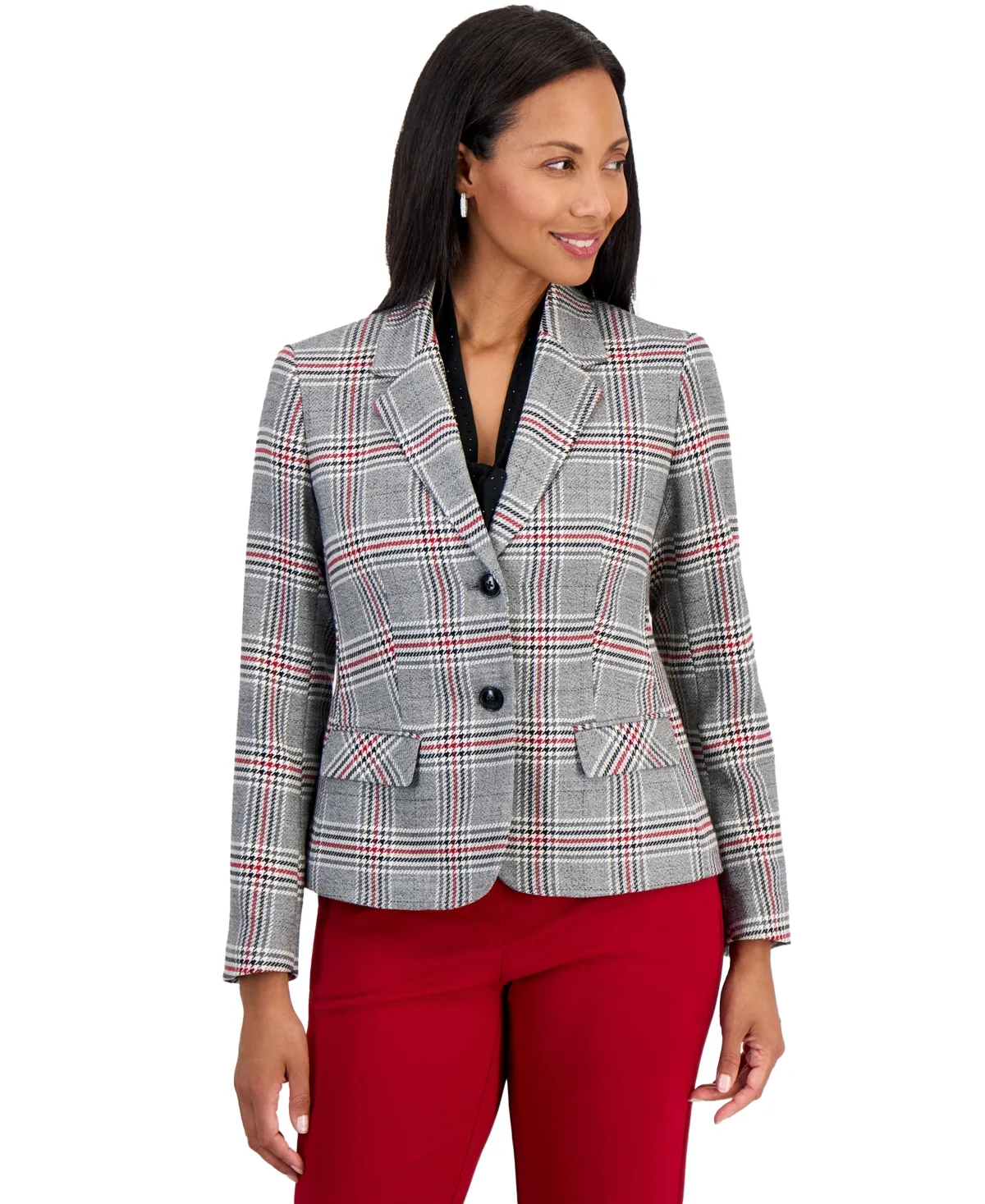 Plaid Two Button Blazer