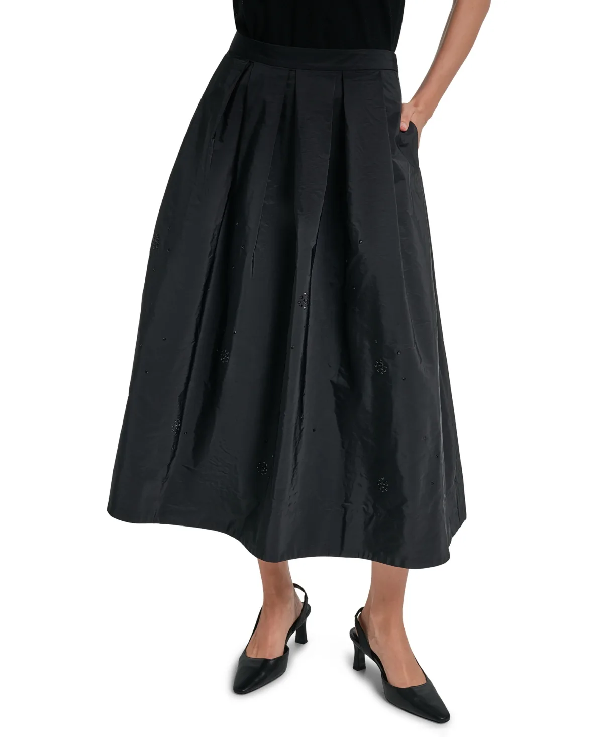 Paris Ball Pleated Midi A-Line Skirt by Karl Lagerfeld