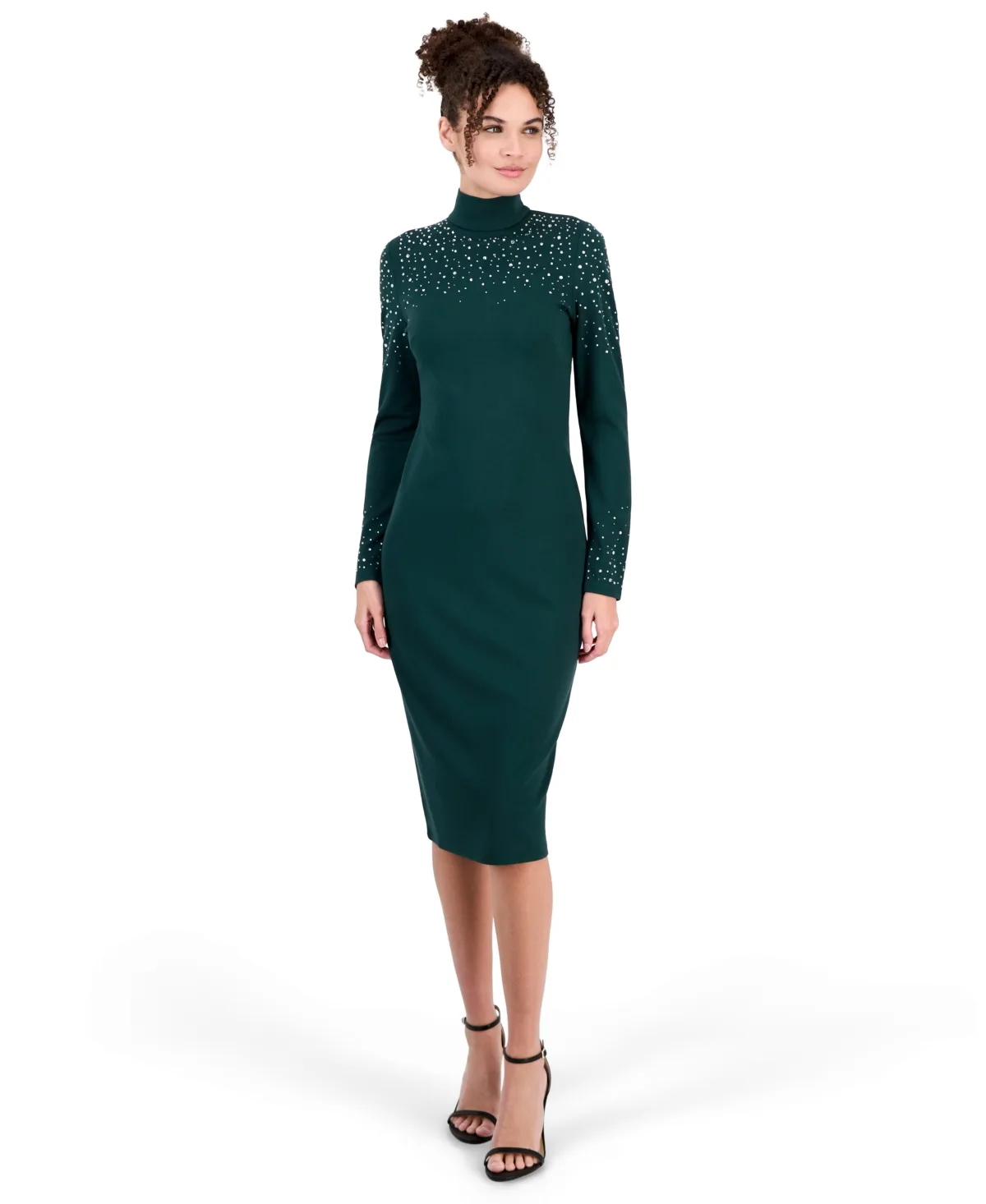 Serenity Mock Neck Embellished Long Sleeve Midi Dress by Anne Klein