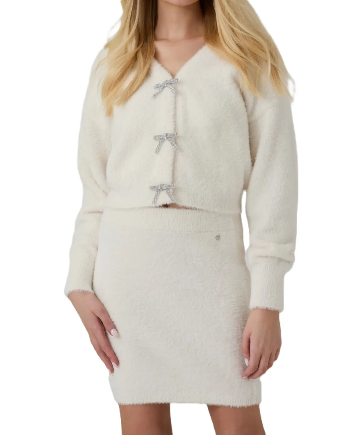 Kara Long-Sleeve V-Neck Bow Cardigan by GUESS