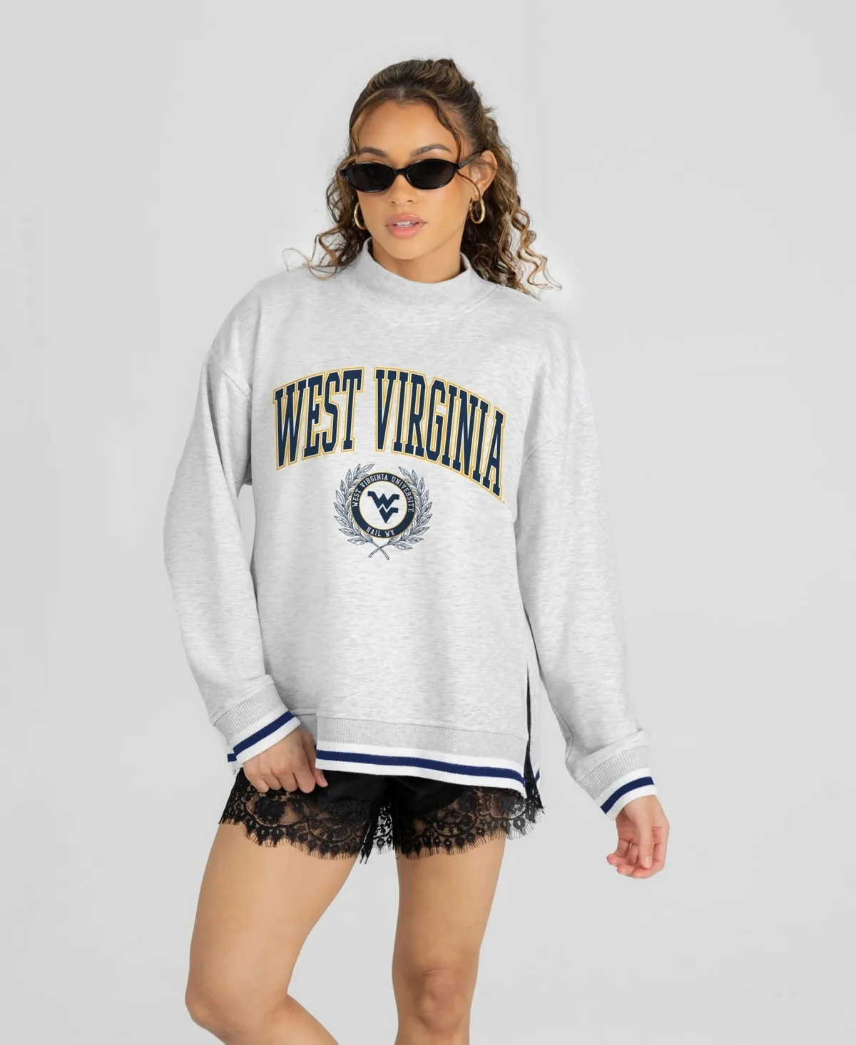 West Virginia Mountaineers Rally Point Contrast Stripe Mock Neck Sweatshirt