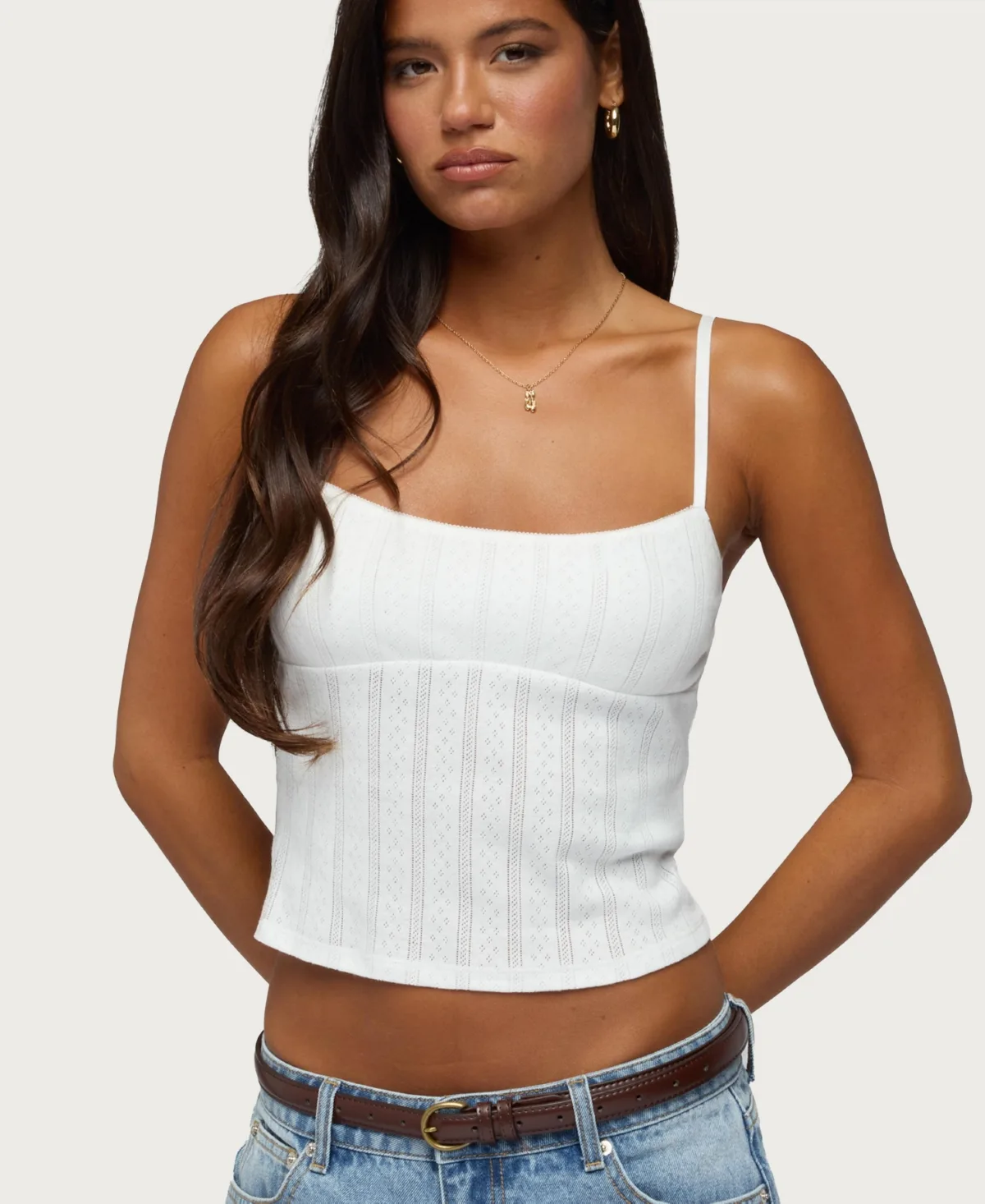 Aivy Pointelle Cropped Fitted Tank Top