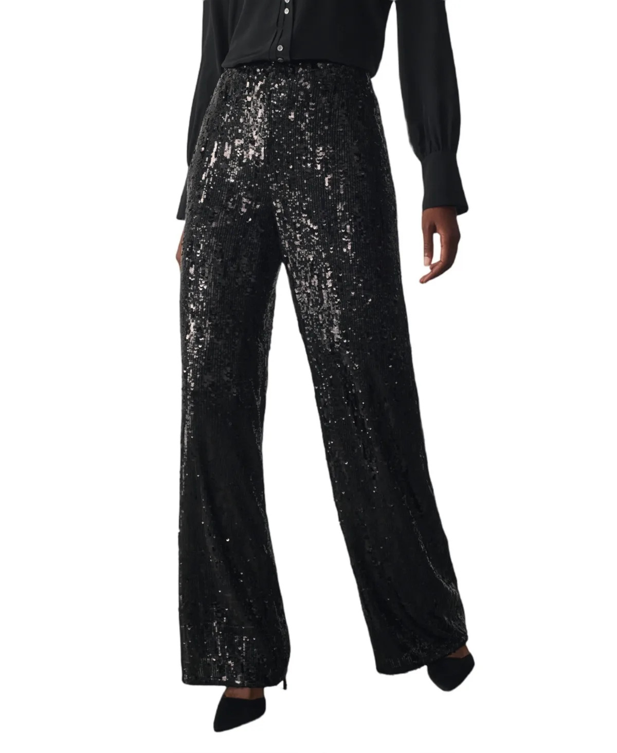 Arezzo Sequin High-Waisted Wide-Leg Trousers by The Fold