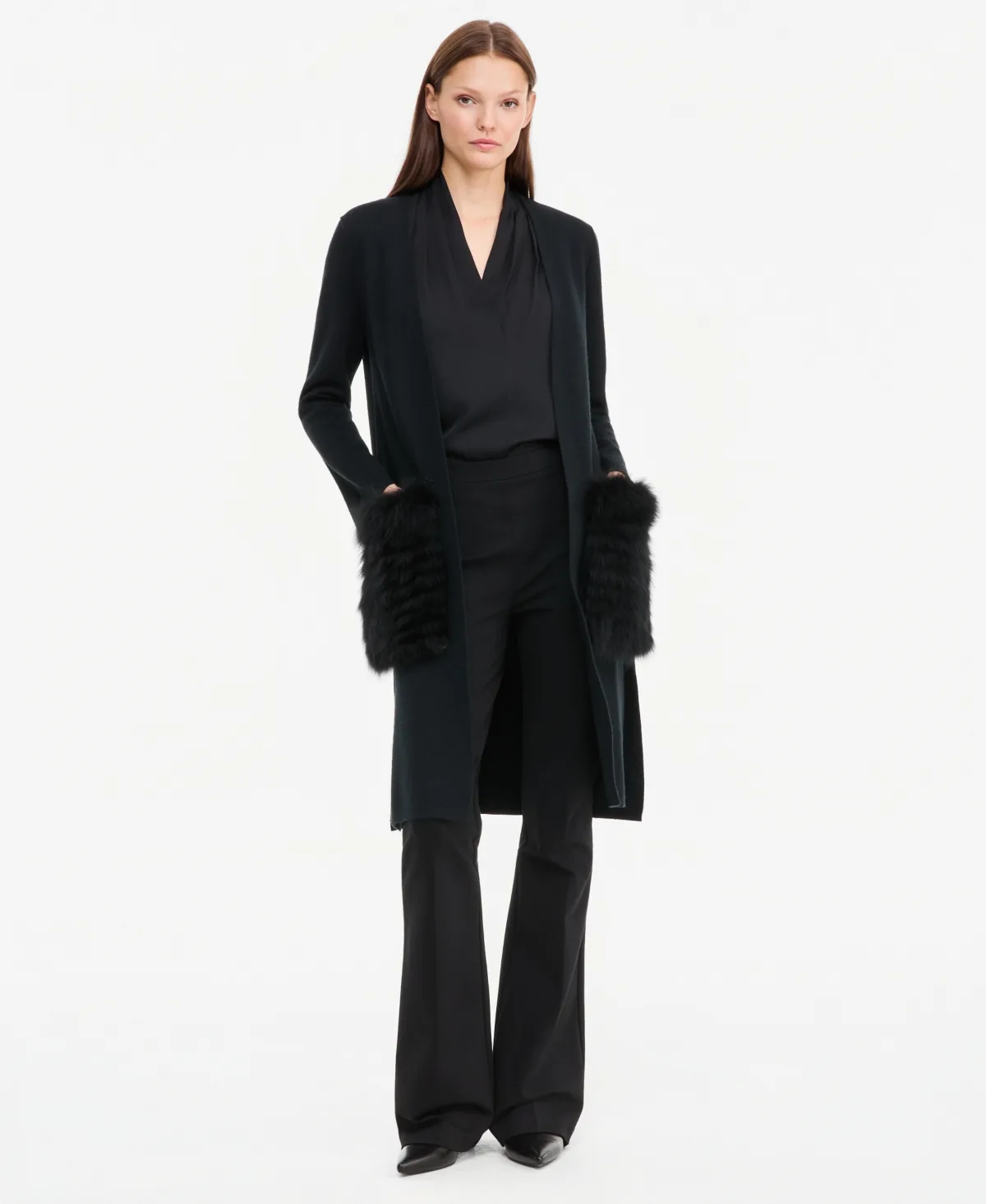 Willow Faux Fur Trim Long Cardigan by Kobi Halperin