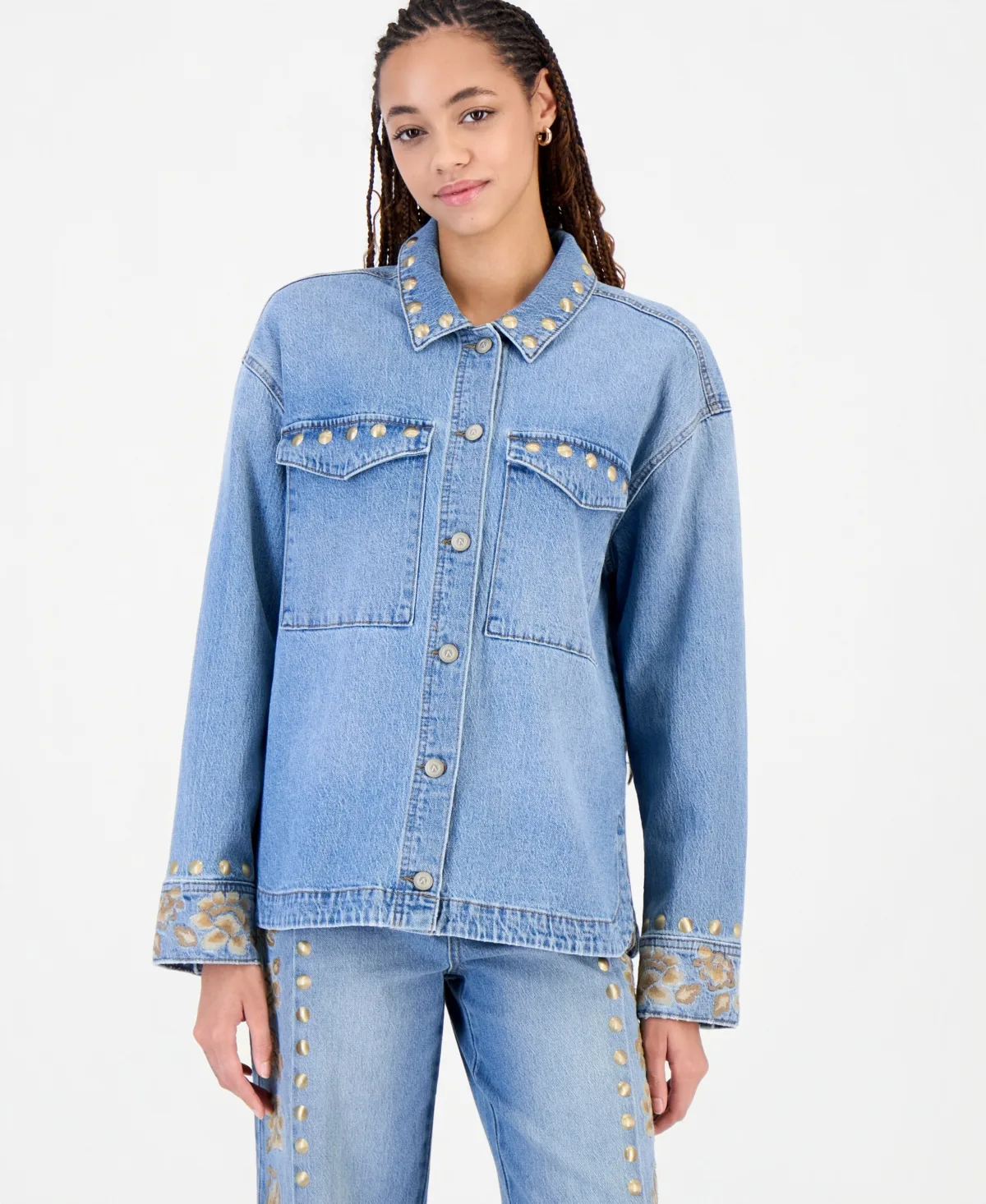 Studded Embroidered Denim Jacket by And Now This