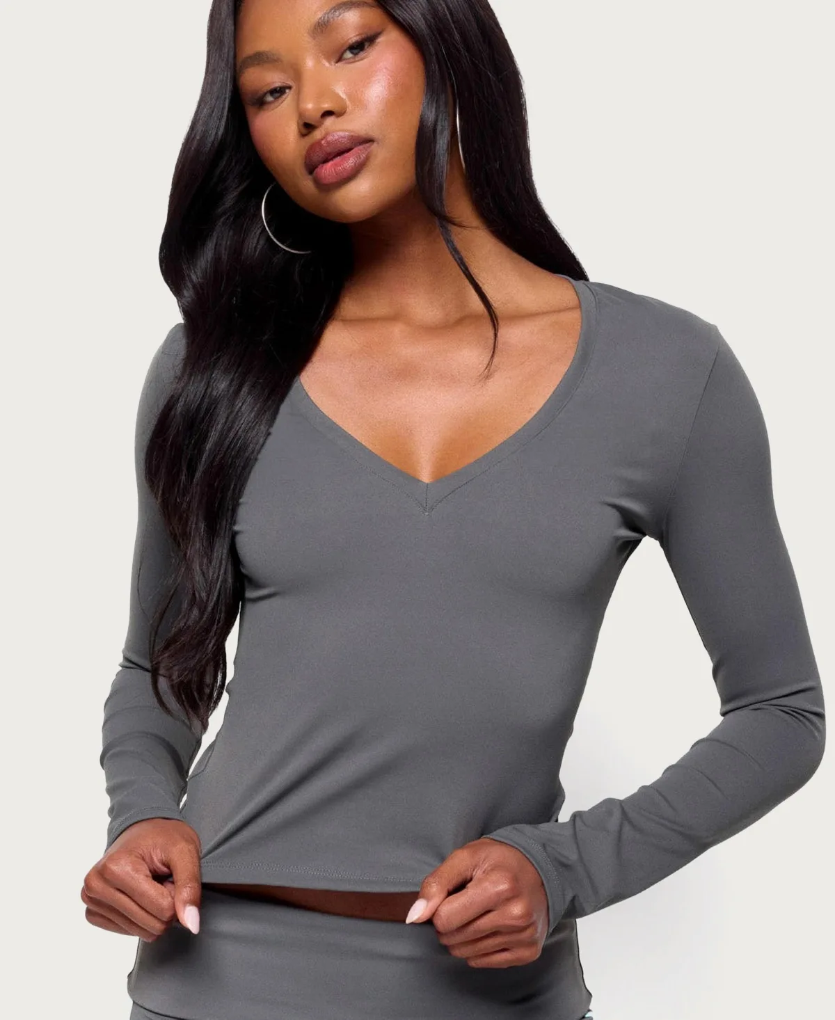 Ferne Long-Sleeve V-Neck Fitted Top