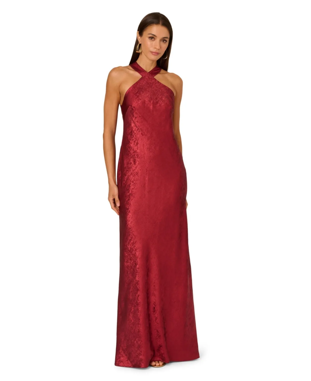 Folied-Chiffon Halter Gown