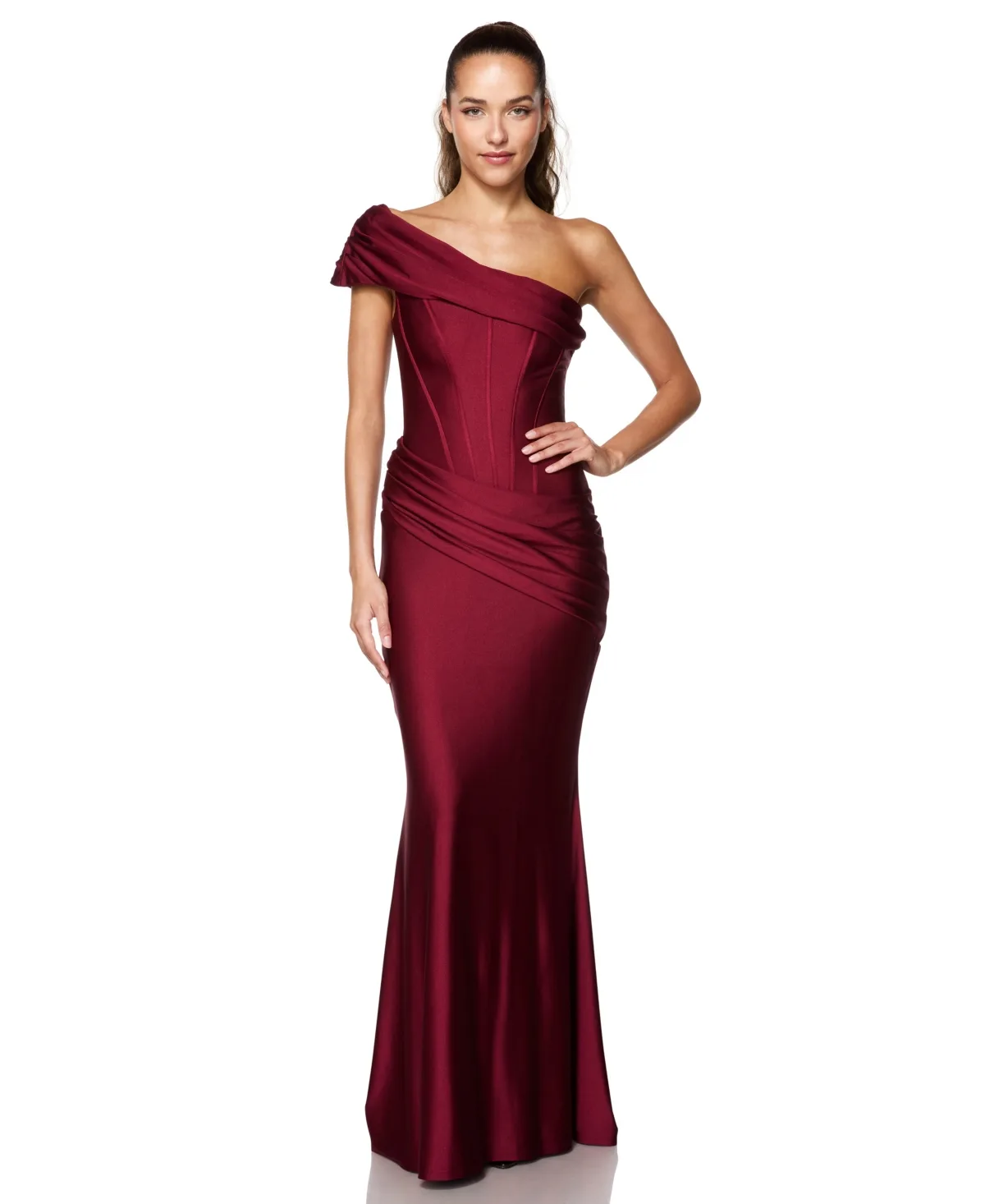 One-Shoulder Corset Bodice Asymmetrical Waist Gown by B Darlin