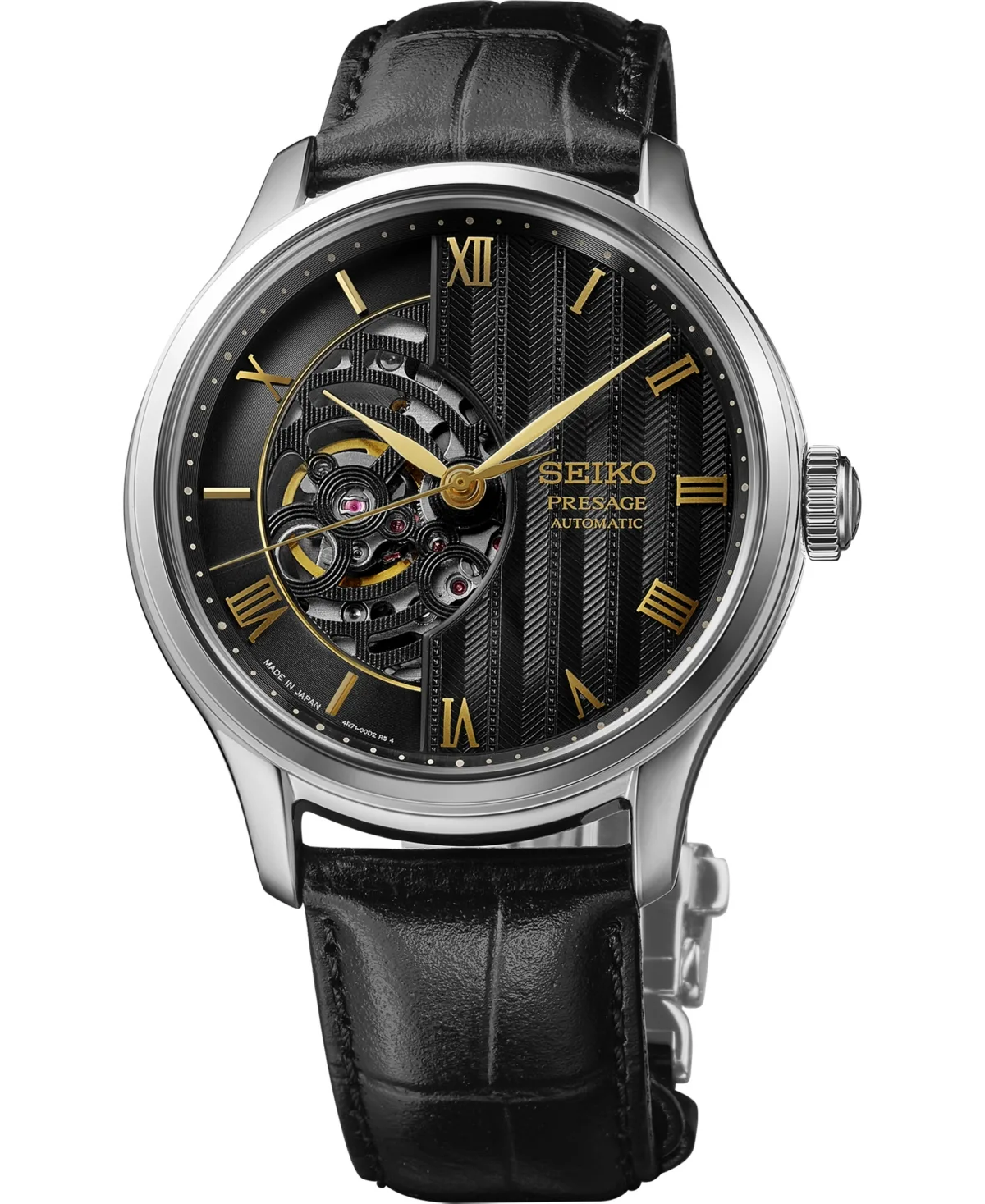 Presage Japanese Garden Black Leather Strap Watch 41.8mm by Seiko