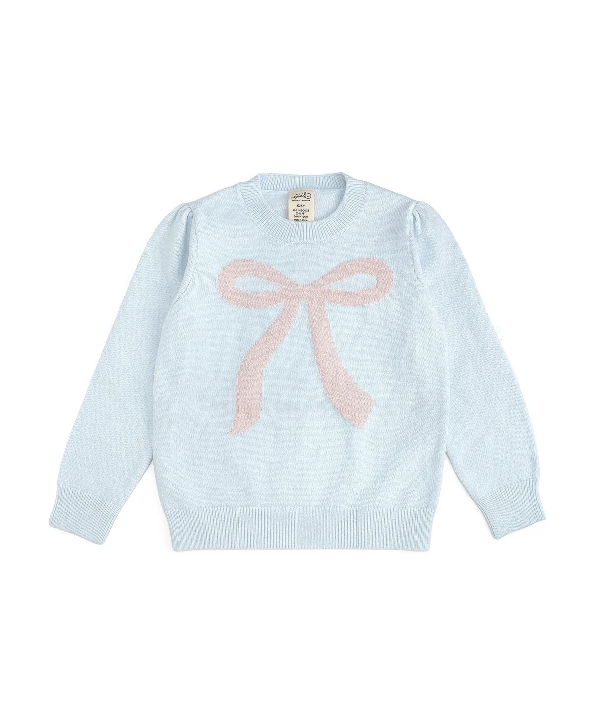 Shimmer Bow Intarsia Crewneck Long-Sleeve Sweater by Sweet Wink