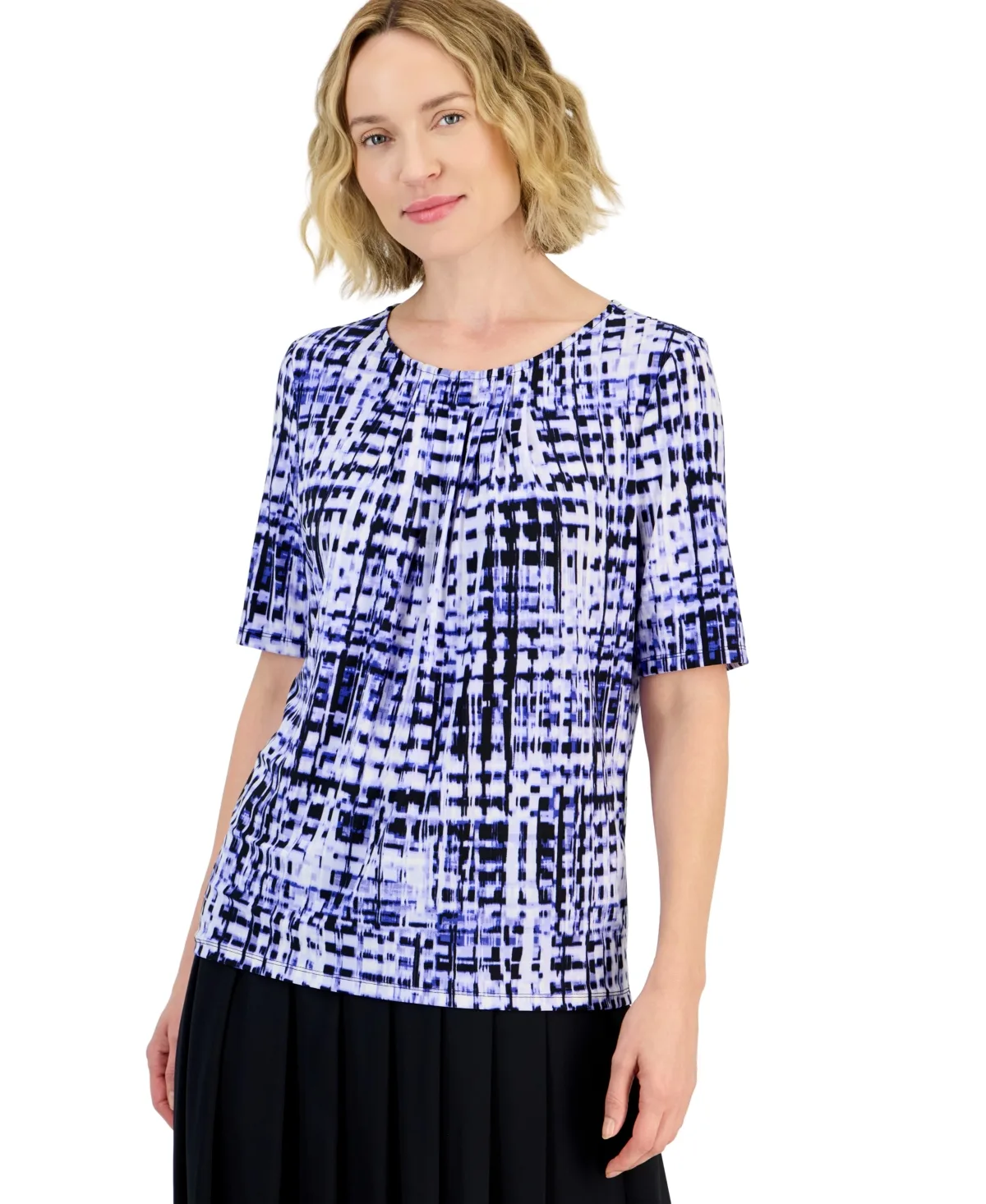 Abstract-Print Crewneck Short-Sleeve Blouse by Kasper