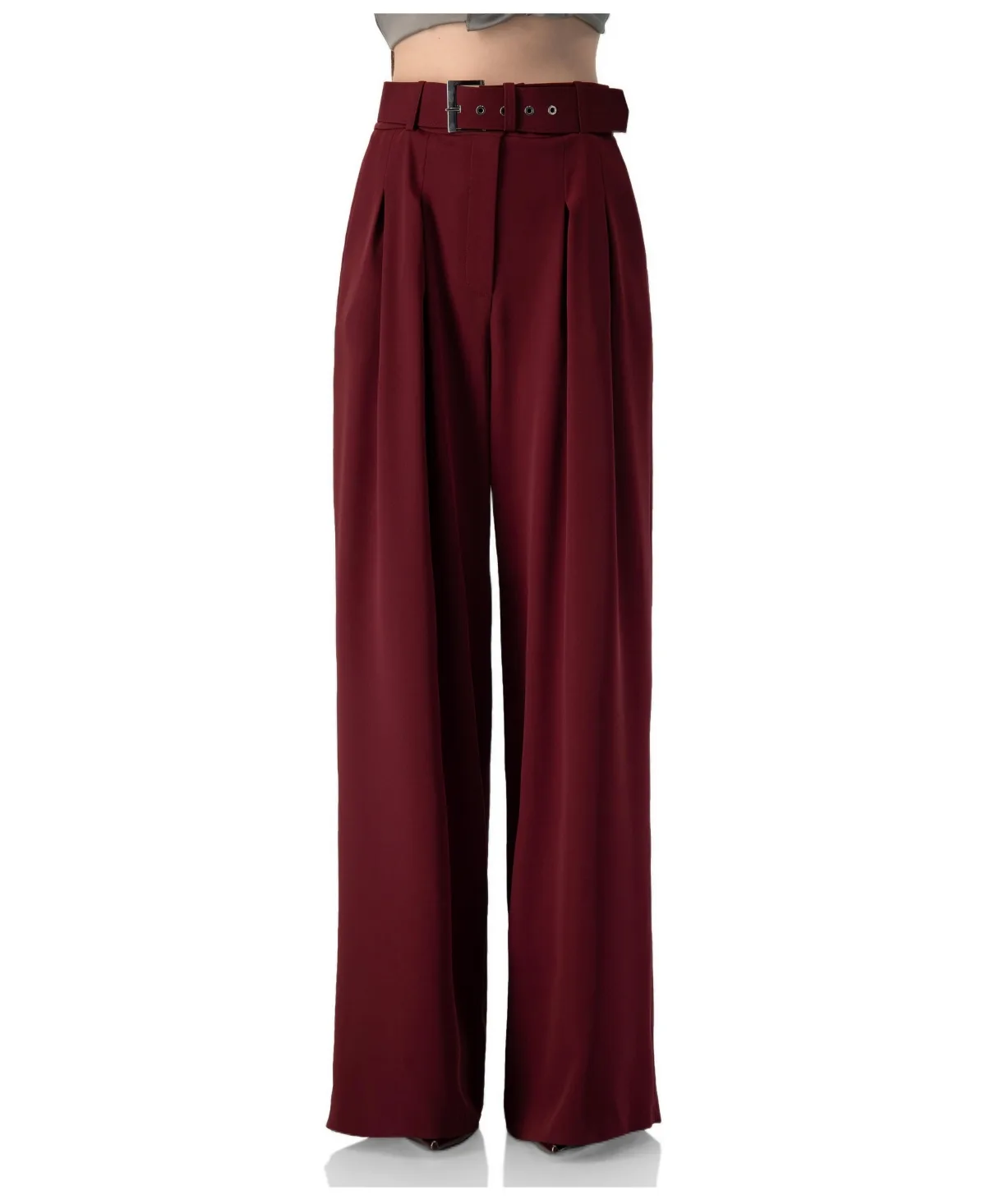 High-Waisted Wide-Leg Pleated Trousers