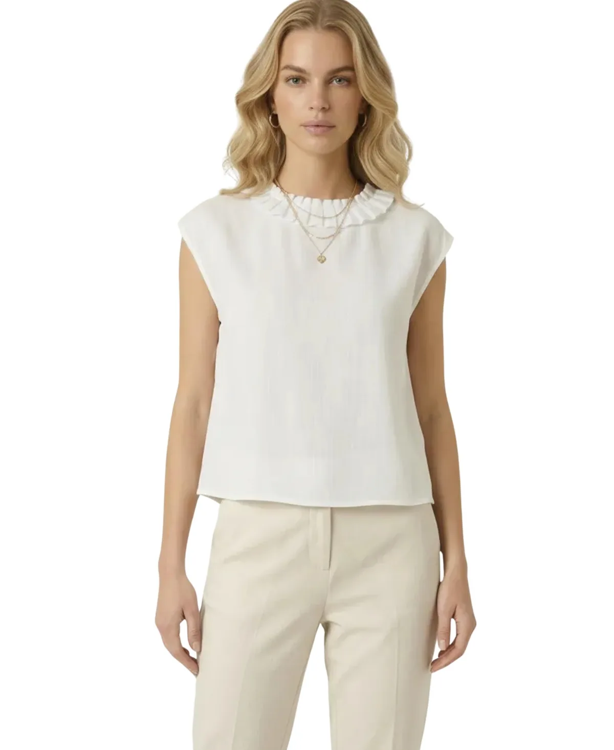 Pleated Sleeveless Draped Blouse by Modenaire