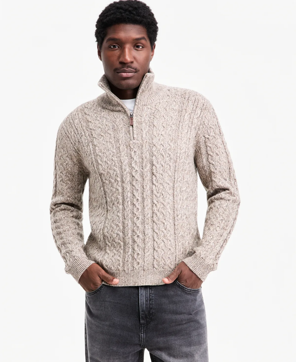 Half-Zip Cable-Knit Sweater by Sun  Stone