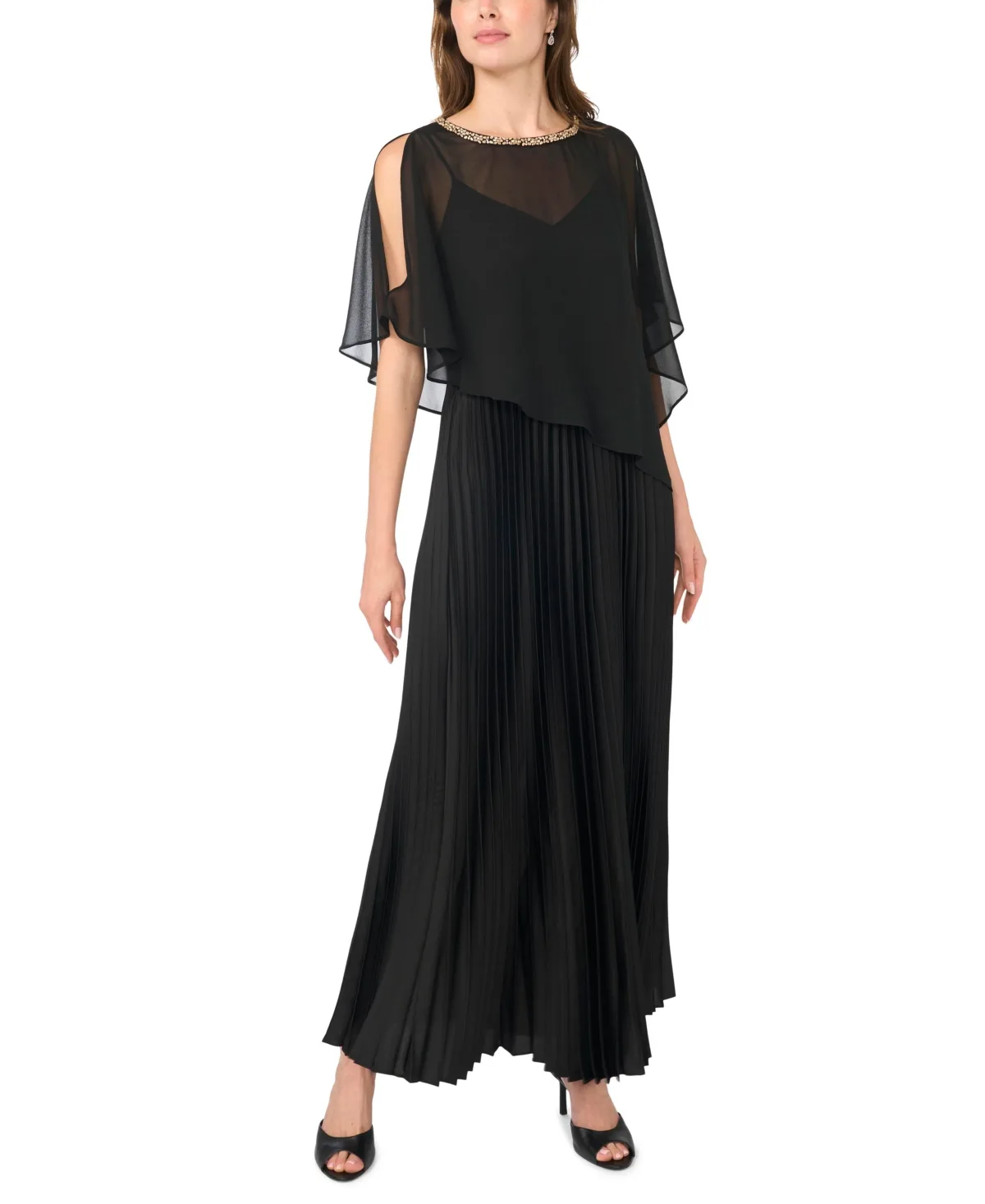 Pleated Cape Chiffon Dress by Msk