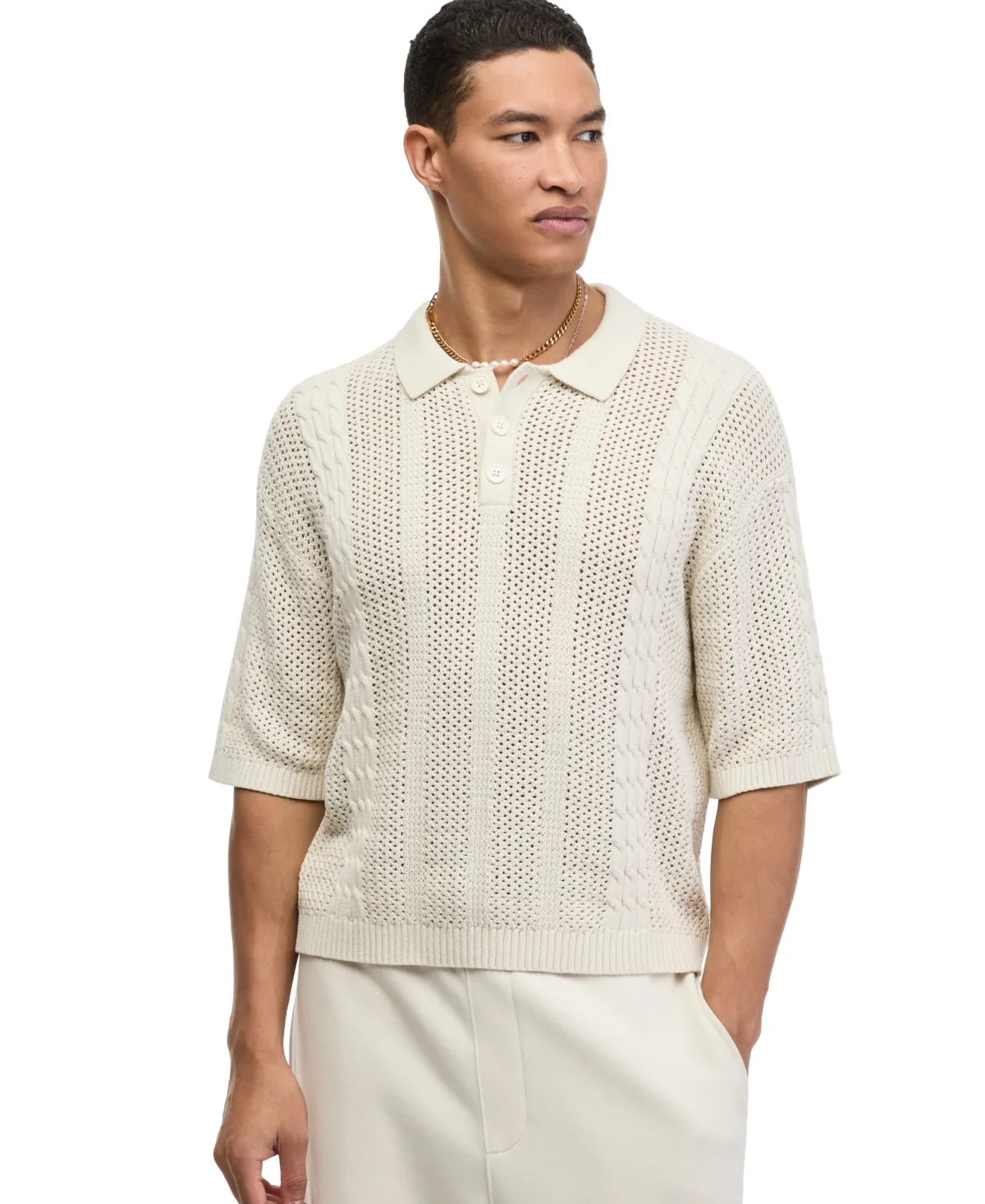 Sam Relaxed-Fit Cable-Knit Polo by Mode of One