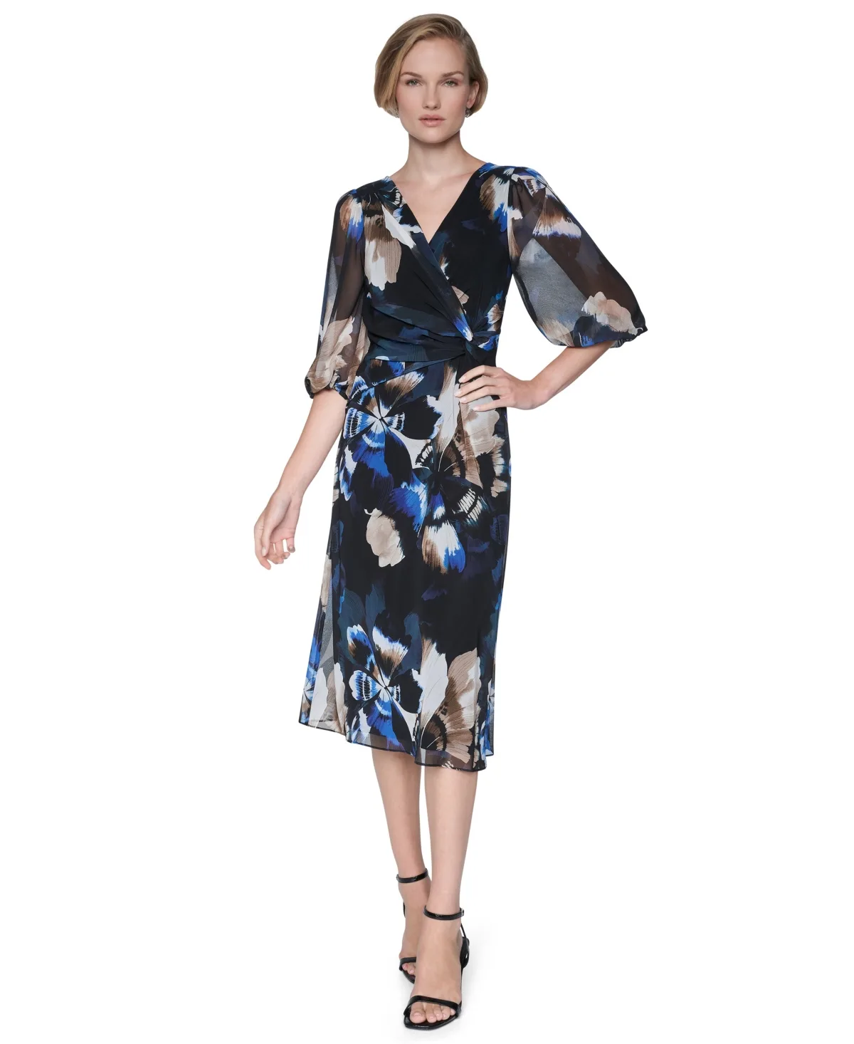 Floral Chiffon Midi Dress by DKNY