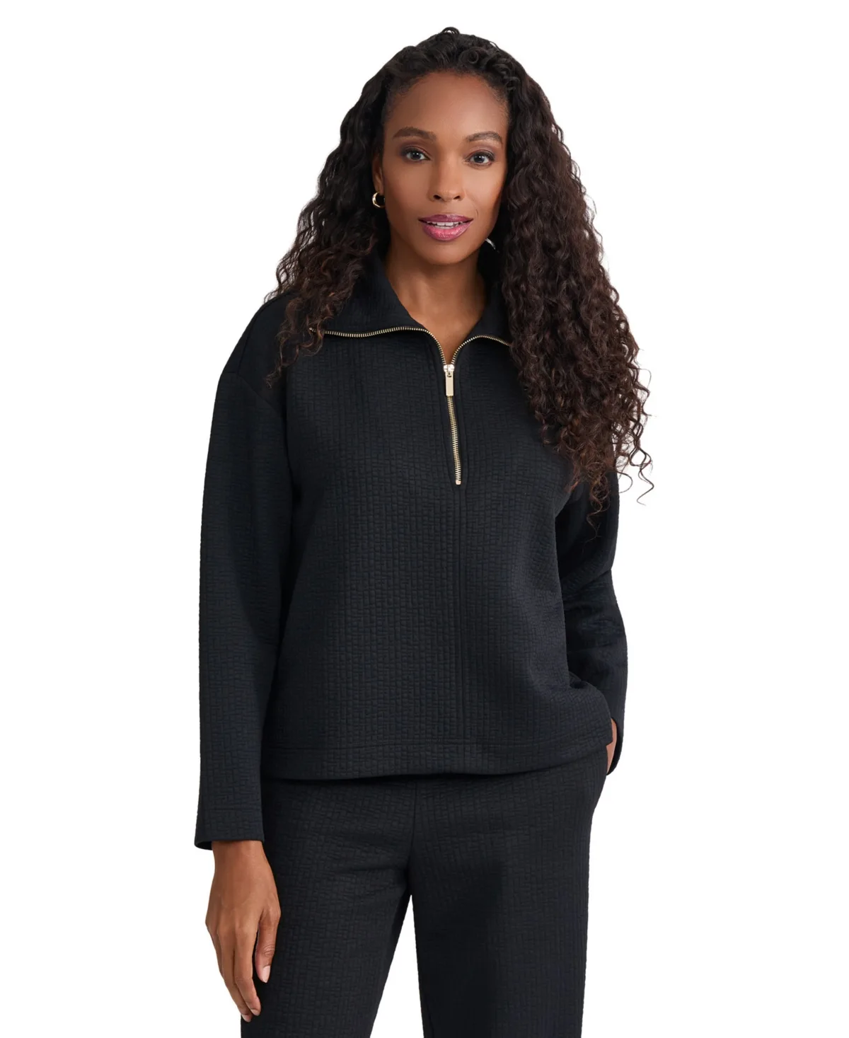 Quarter Zip Collared Quilted Pullover