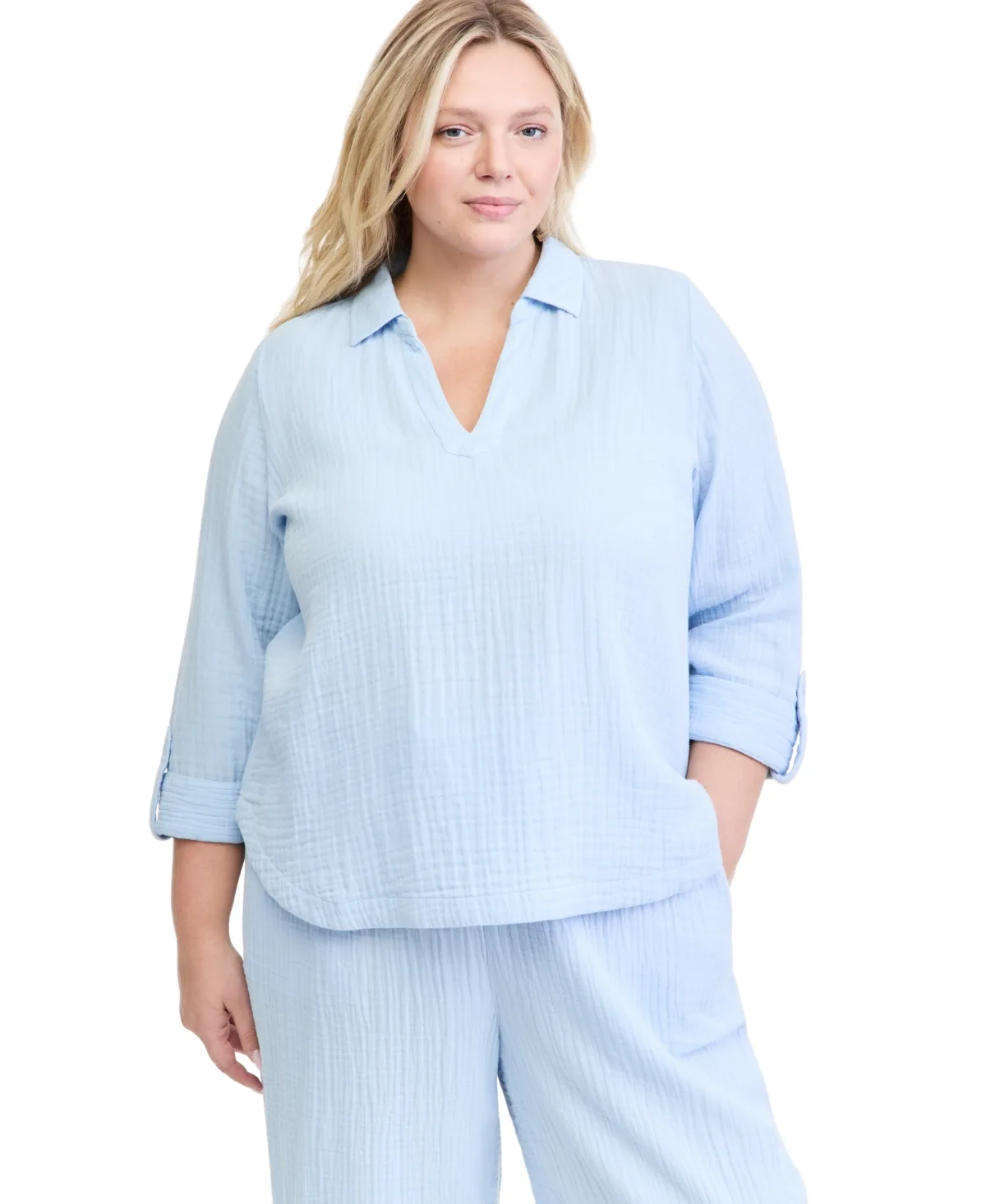 Long-Sleeve Roll-Tab Popover Blouse by Style & Co