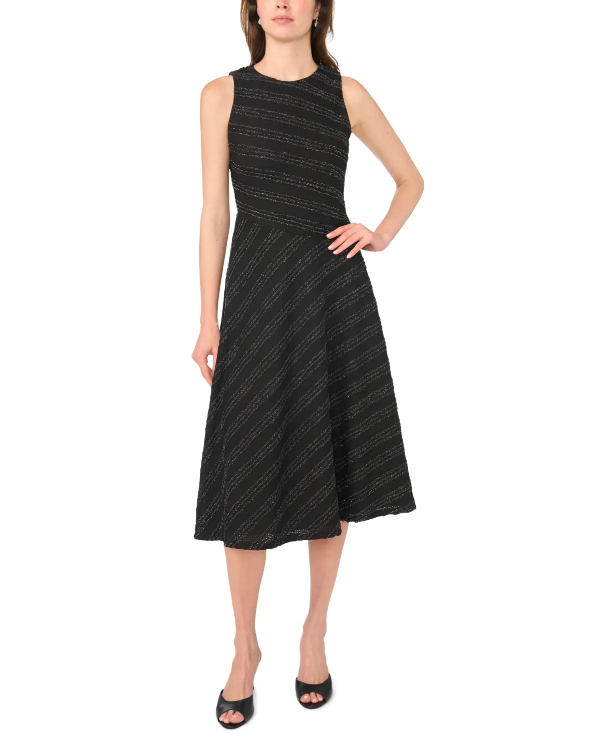 Jewel Neckline Sleeveless A-Line Midi Dress