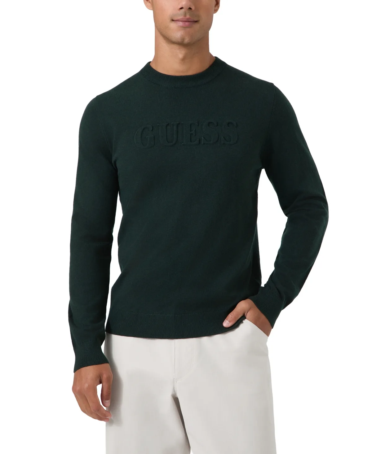 Myles Crewneck Embossed Logo Long-Sleeve Sweater by GUESS