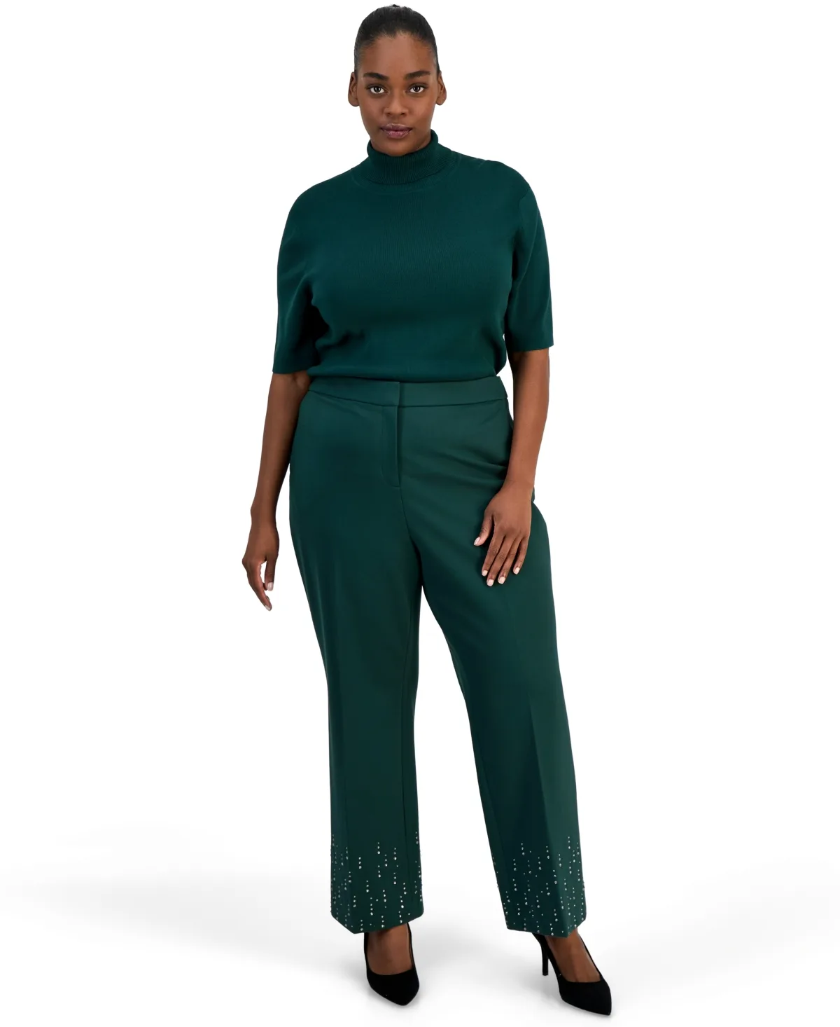 Embellished Ankle Flare Pants by Anne Klein