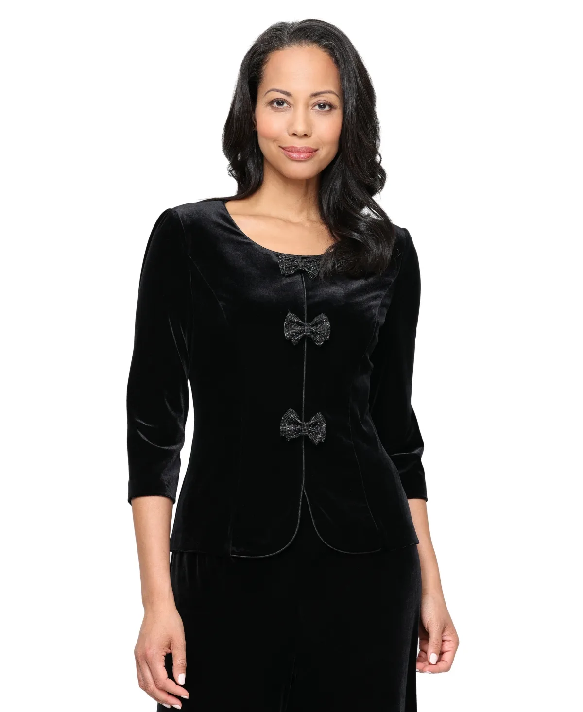 Velvet Scoop Neck 3/4-Sleeve Jacket by Alex Evenings