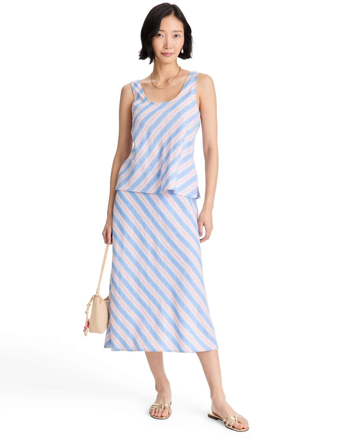 Scoop Neck Linen-Blend Tank Top by On 34th