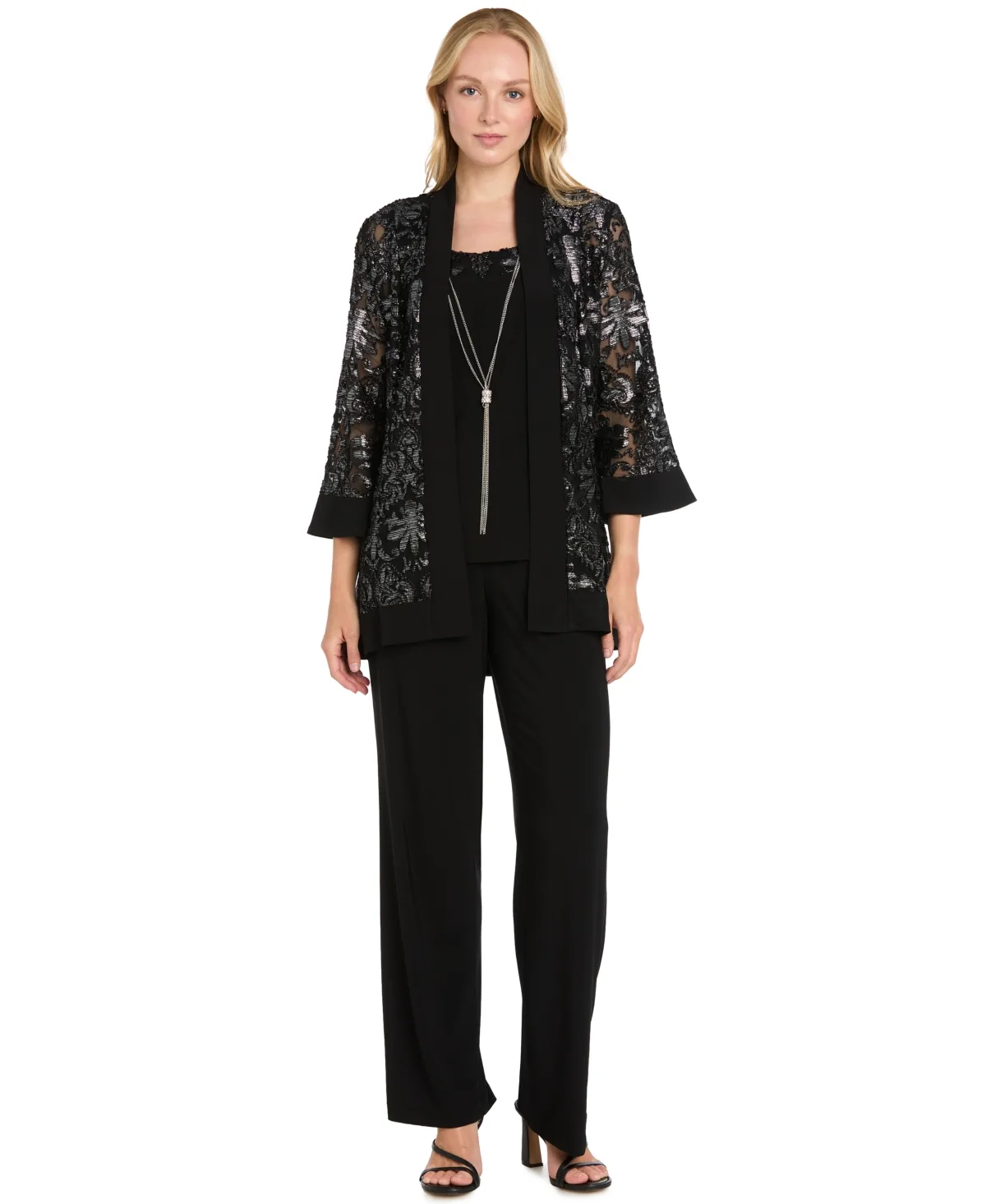 Metallic Jacquard Mother of the Bride Top, Jacket, and Pants, 3-Piece Outfit by R&M Richards