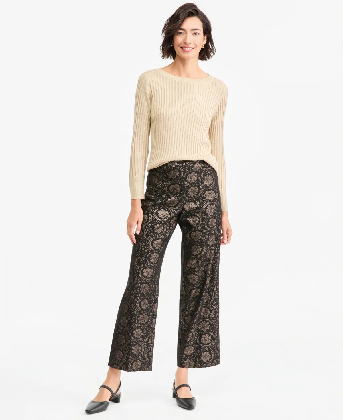 Metallic Printed High-Rise Wide-Leg Pants by JM Collection